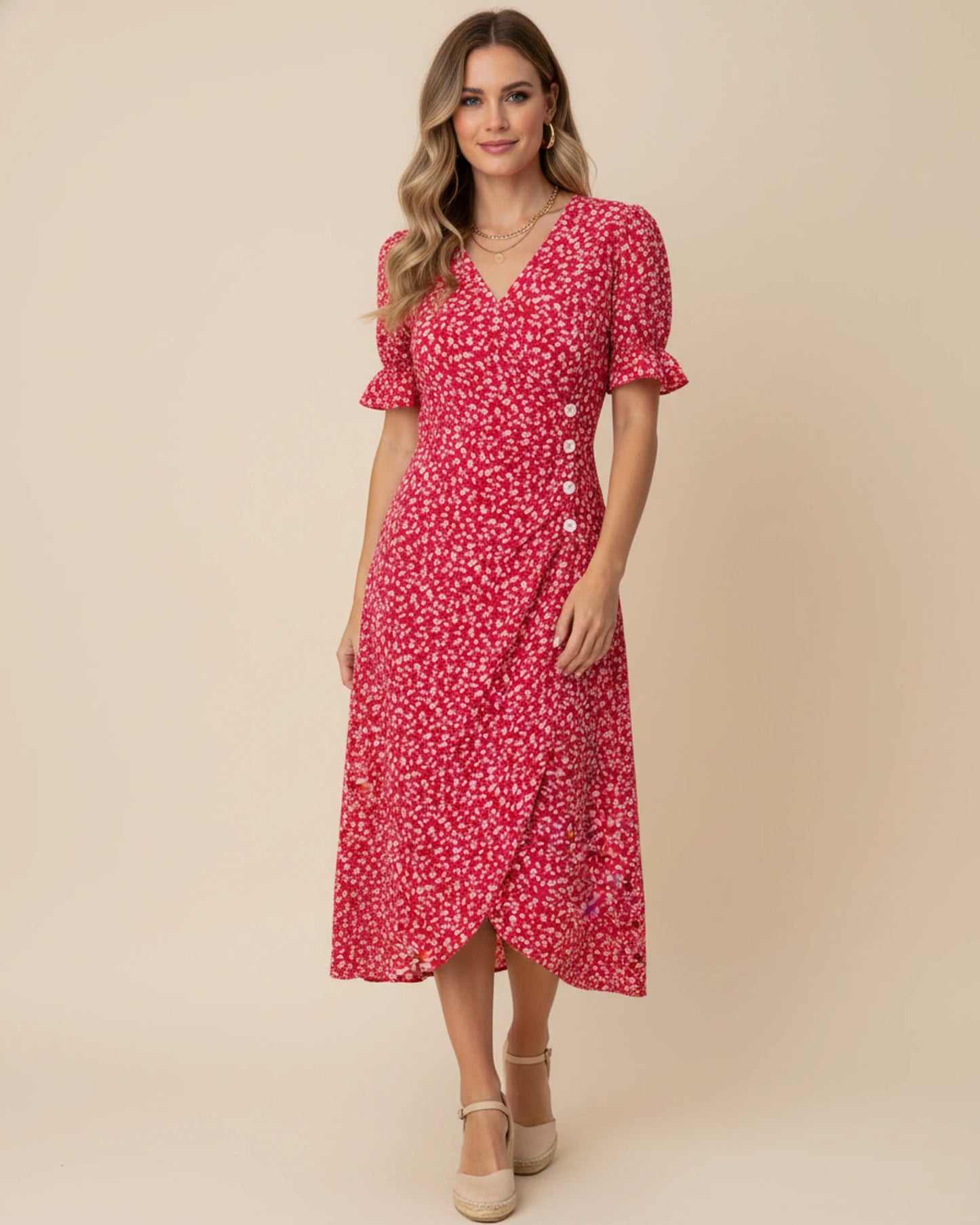 Women's Floral Wrap Midi Dress image