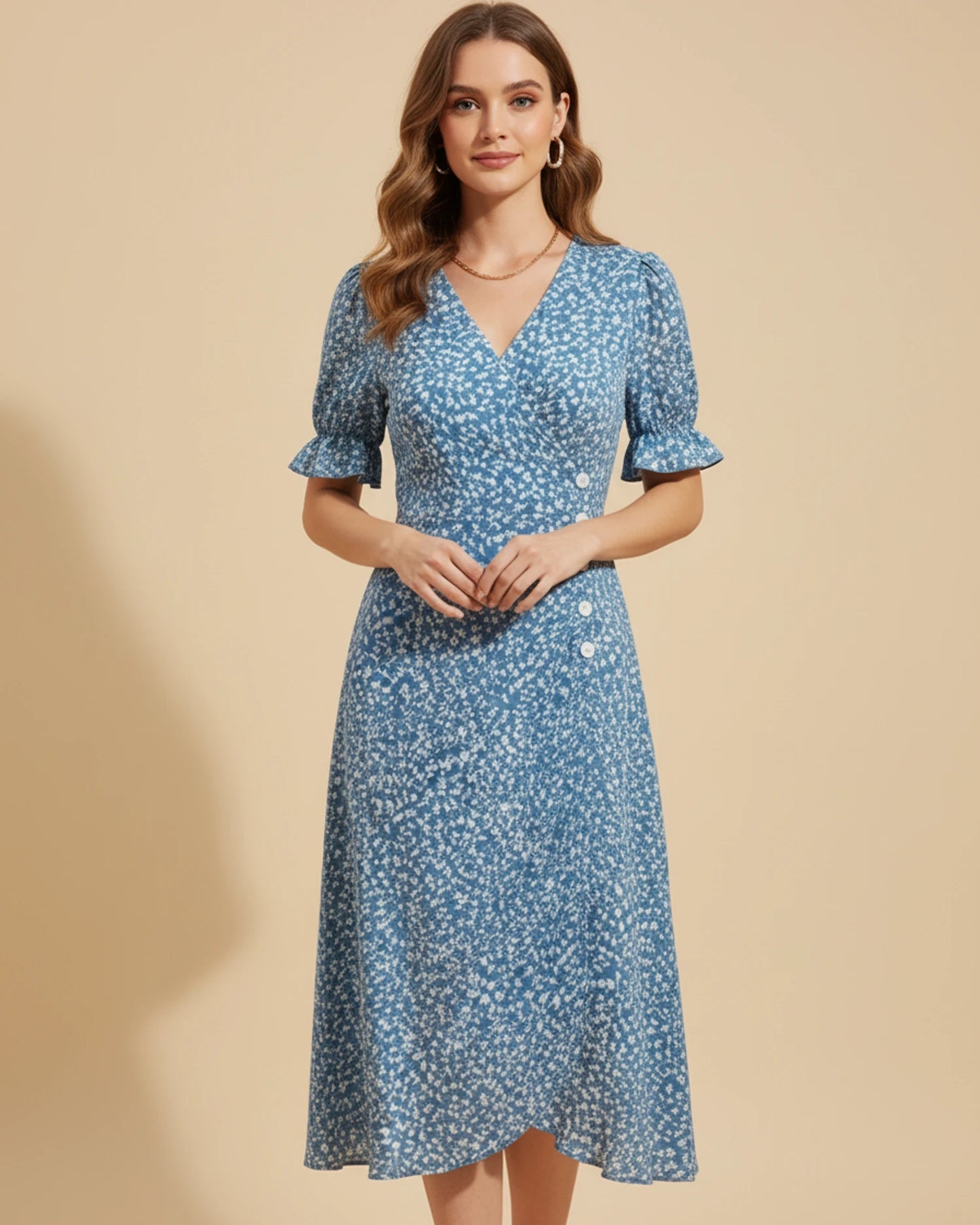 Women's Floral Wrap Midi Dress image