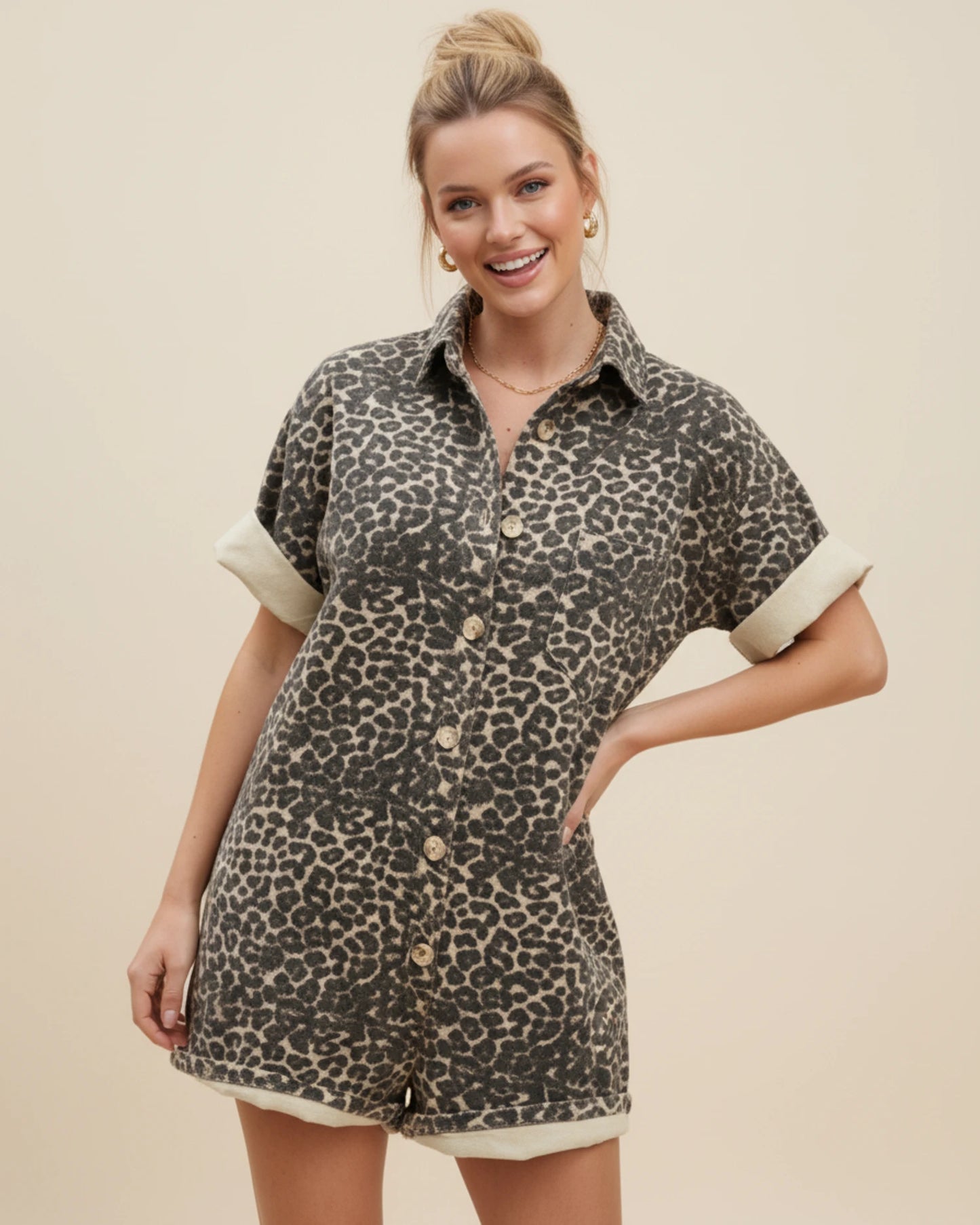 Women's Leopard Print Shirt Mini Dress image