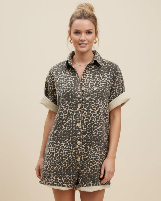 Women's Leopard Print Shirt Mini Dress image
