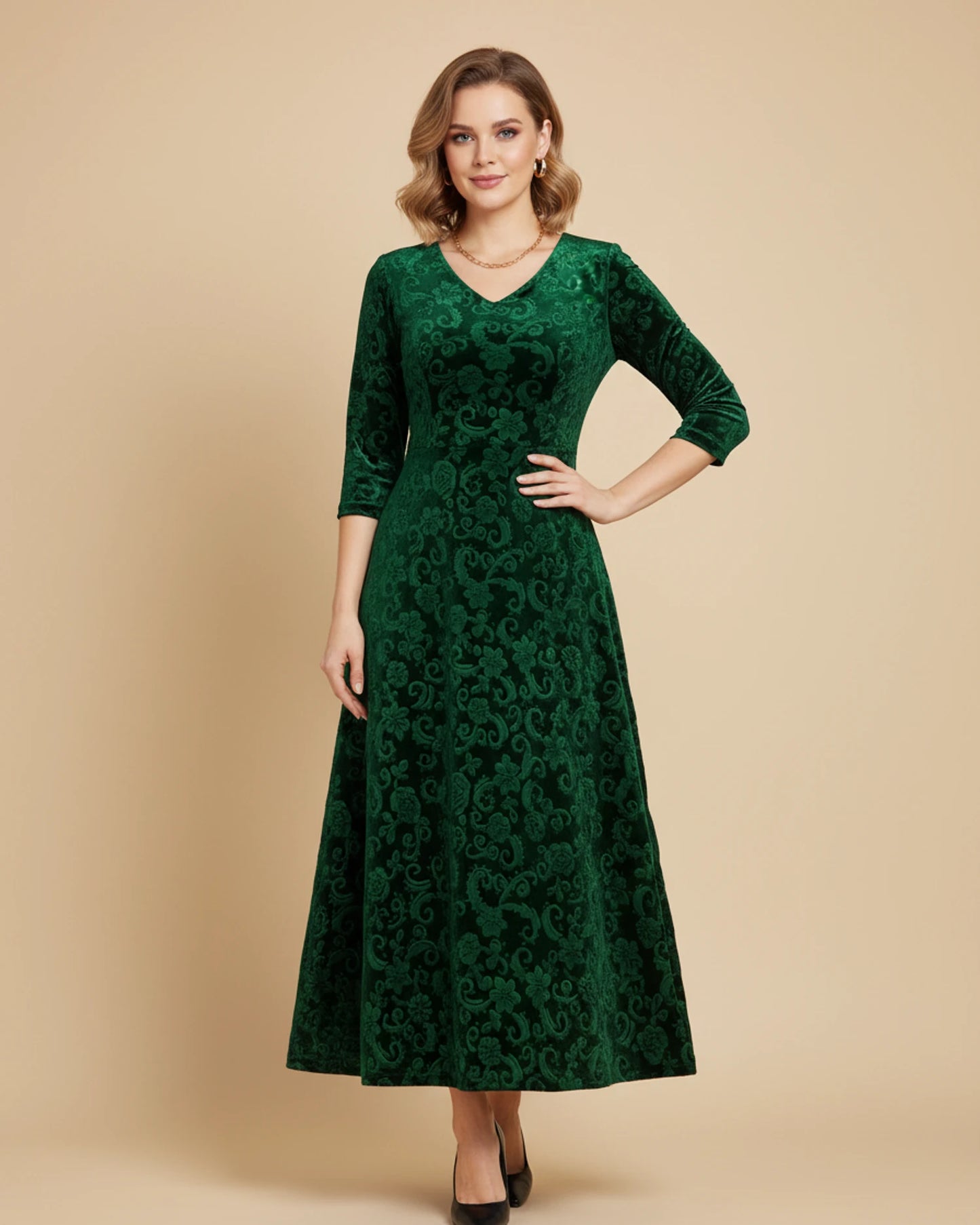 Women's Long Sleeve A-Line Midi Dress image