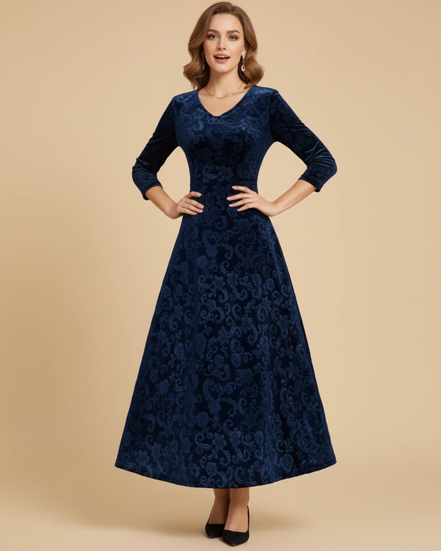Women's Long Sleeve A-Line Midi Dress image
