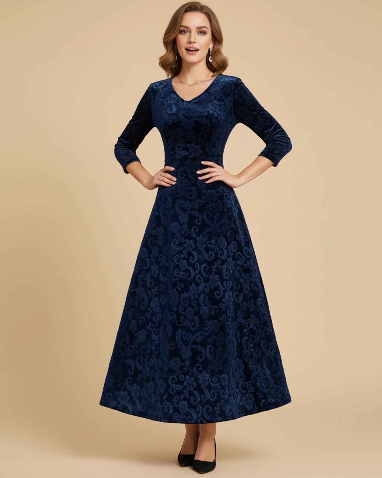 Women's Long Sleeve A-Line Midi Dress image