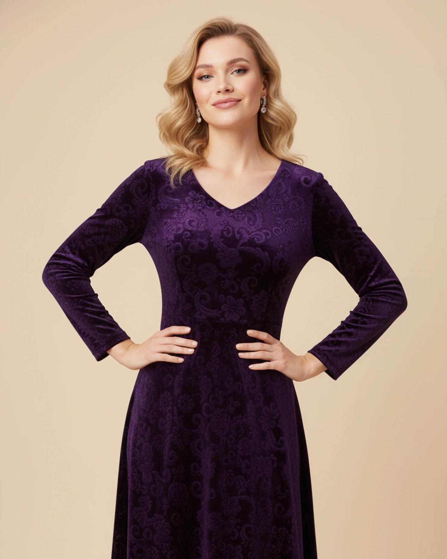 Women's Long Sleeve A-Line Midi Dress image