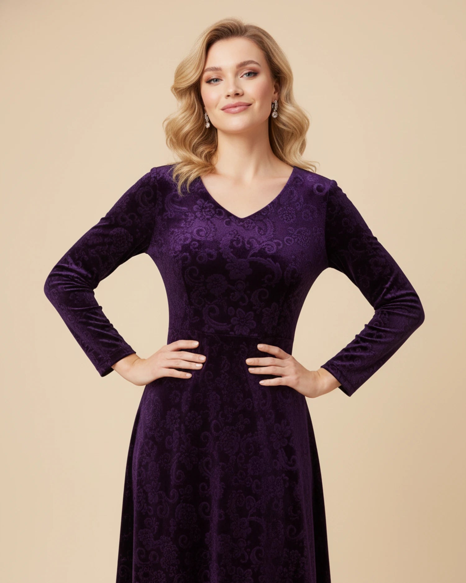 Women's Long Sleeve A-Line Midi Dress image