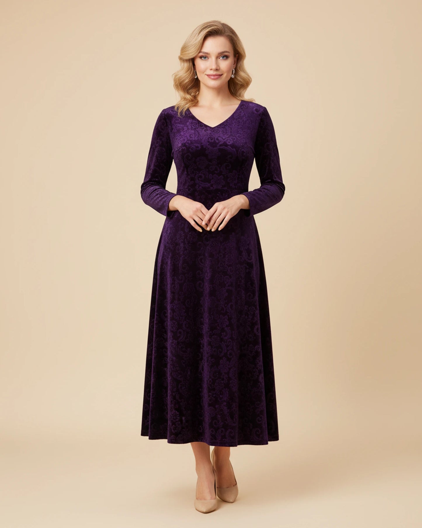 Women's Long Sleeve A-Line Midi Dress image