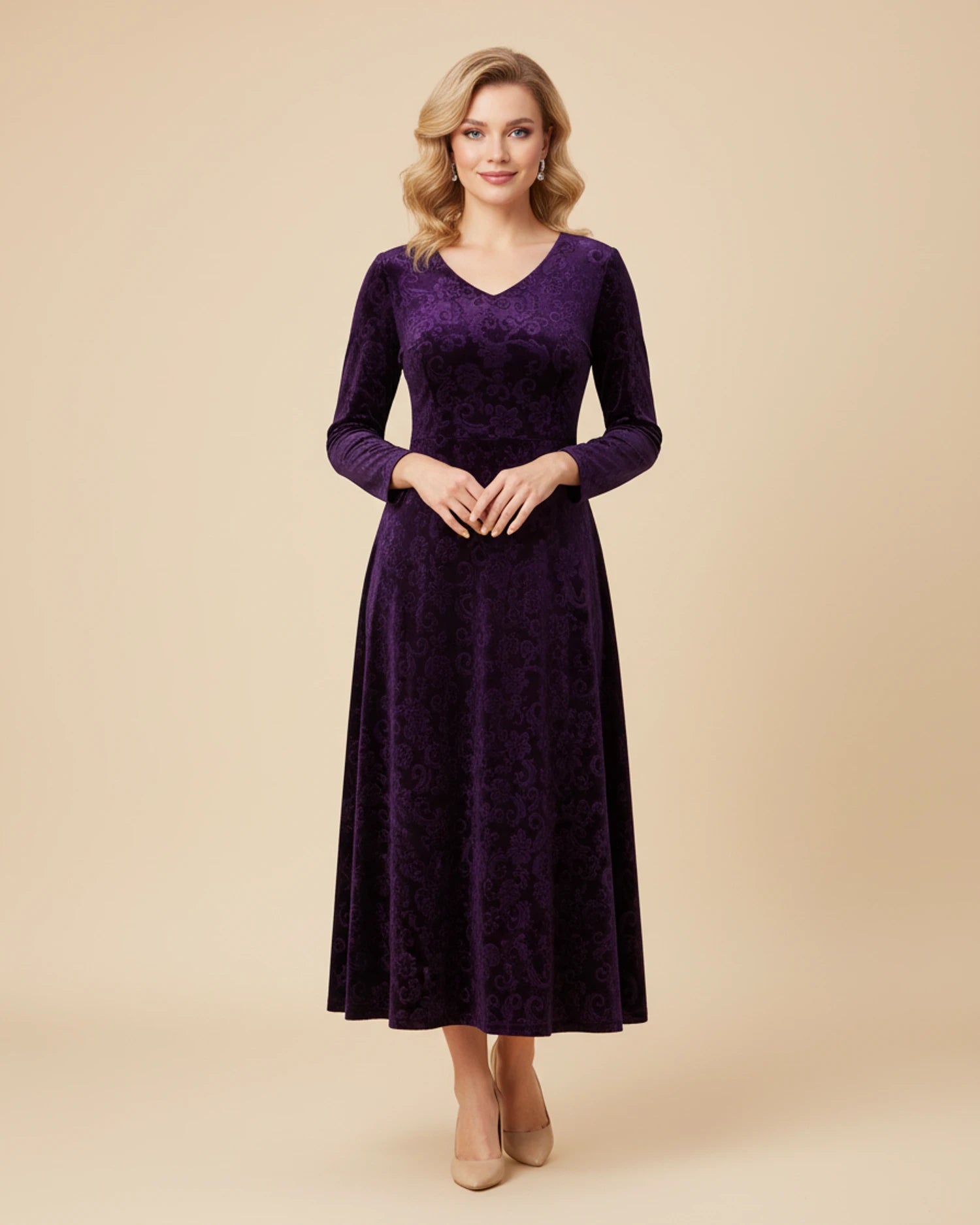 Women's Long Sleeve A-Line Midi Dress image