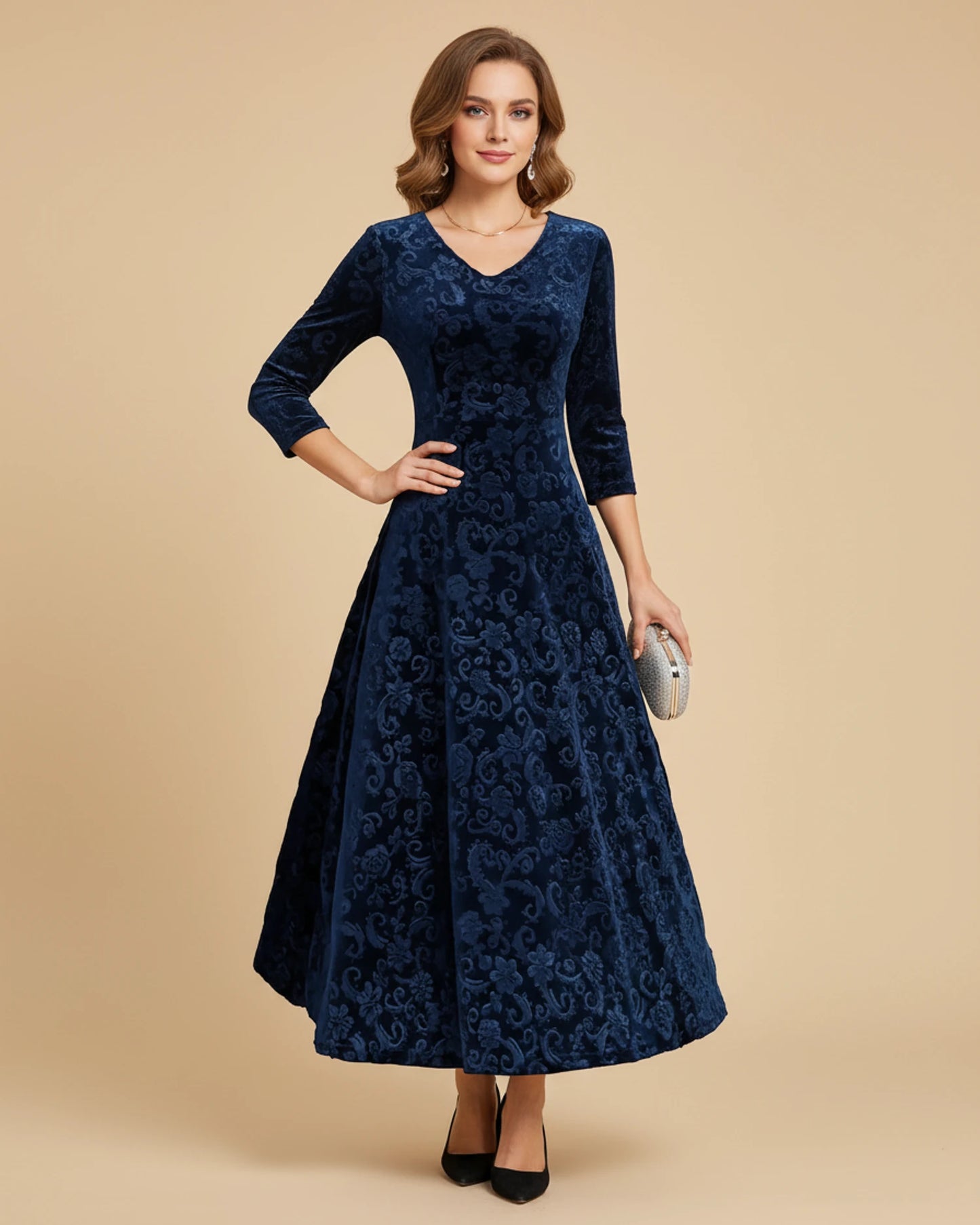 Women's Long Sleeve A-Line Midi Dress image