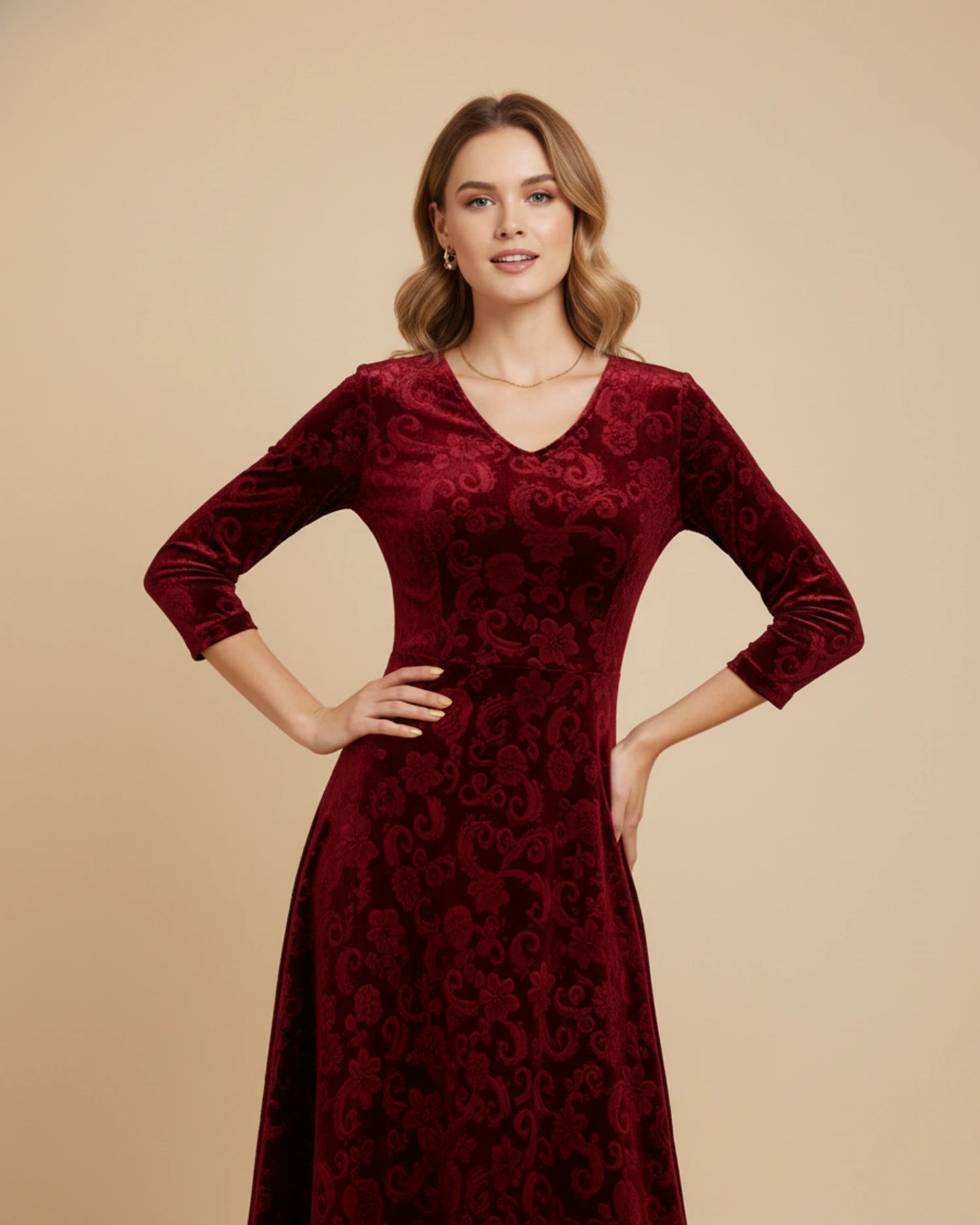 Women's Long Sleeve A-Line Midi Dress image