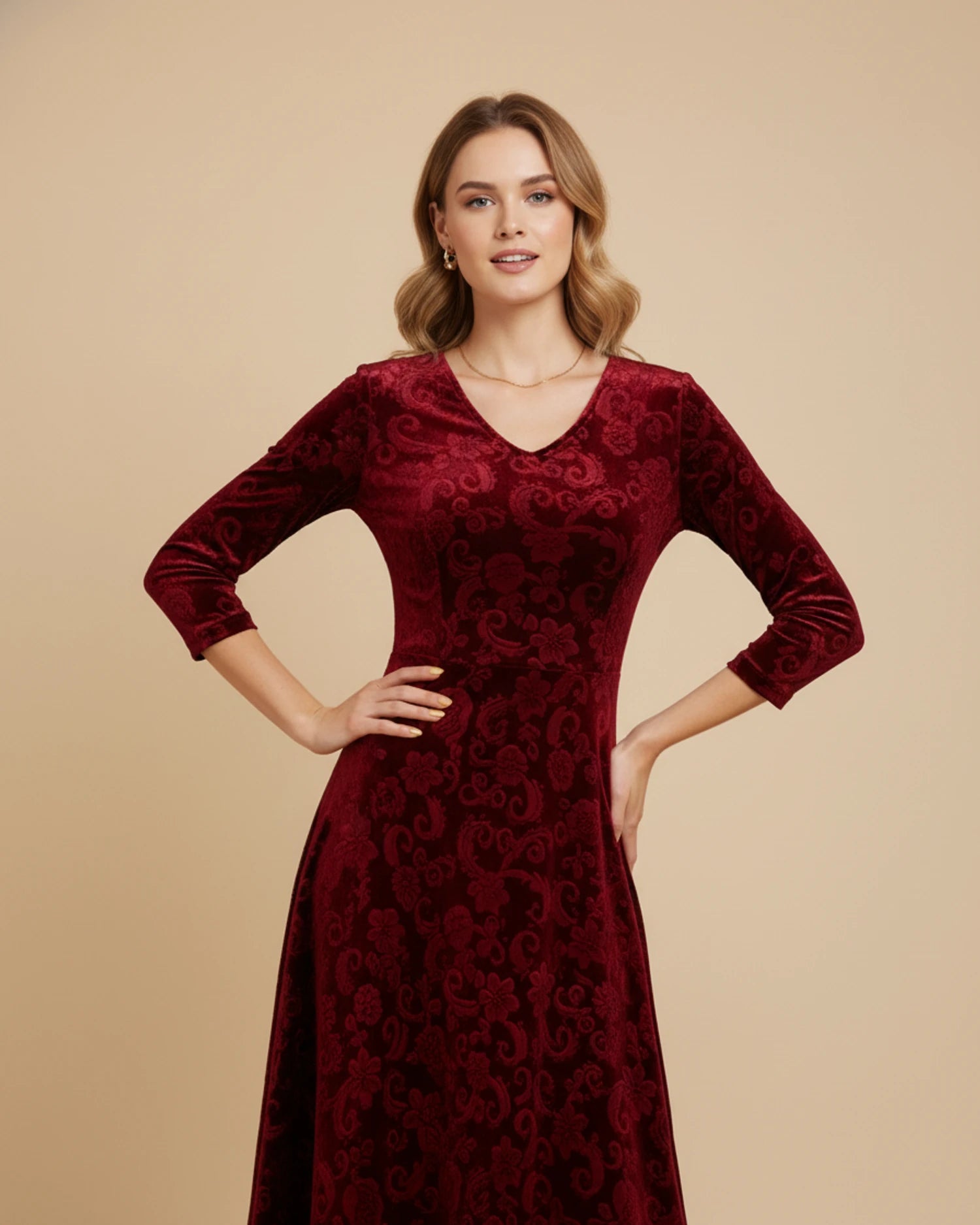 Women's Long Sleeve A-Line Midi Dress image