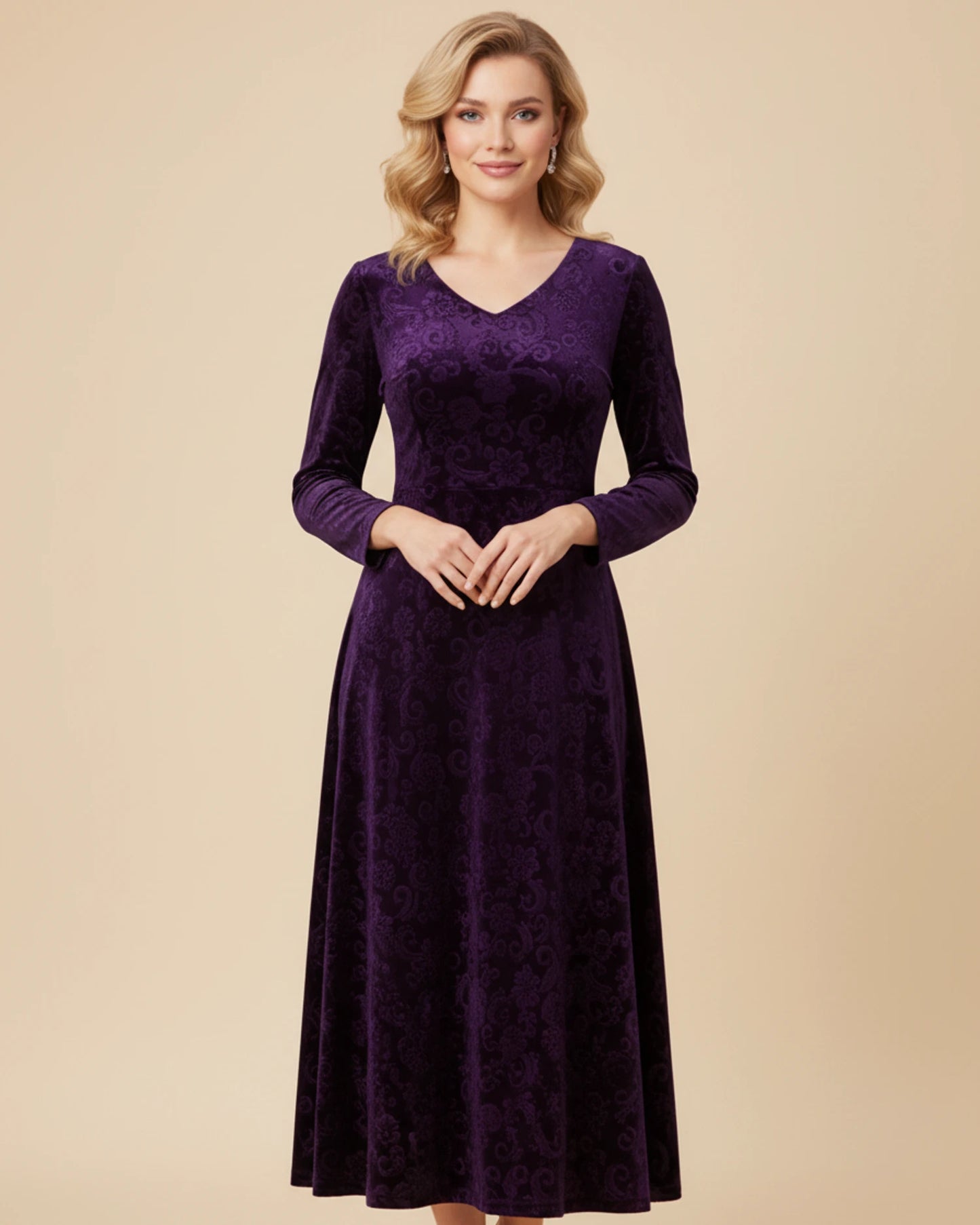 Women's Long Sleeve A-Line Midi Dress image