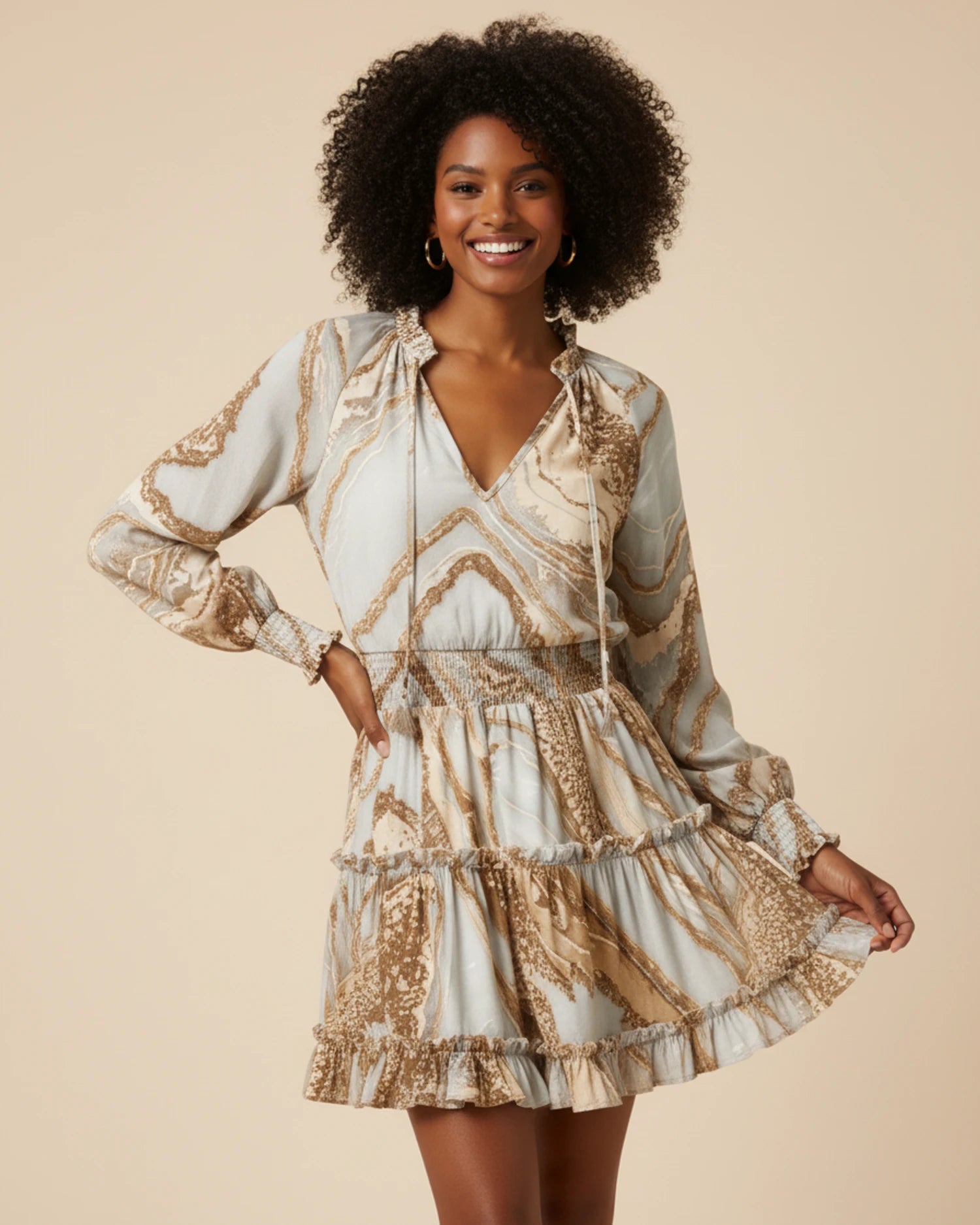 Women's Long Sleeve Floral Mini Dress image