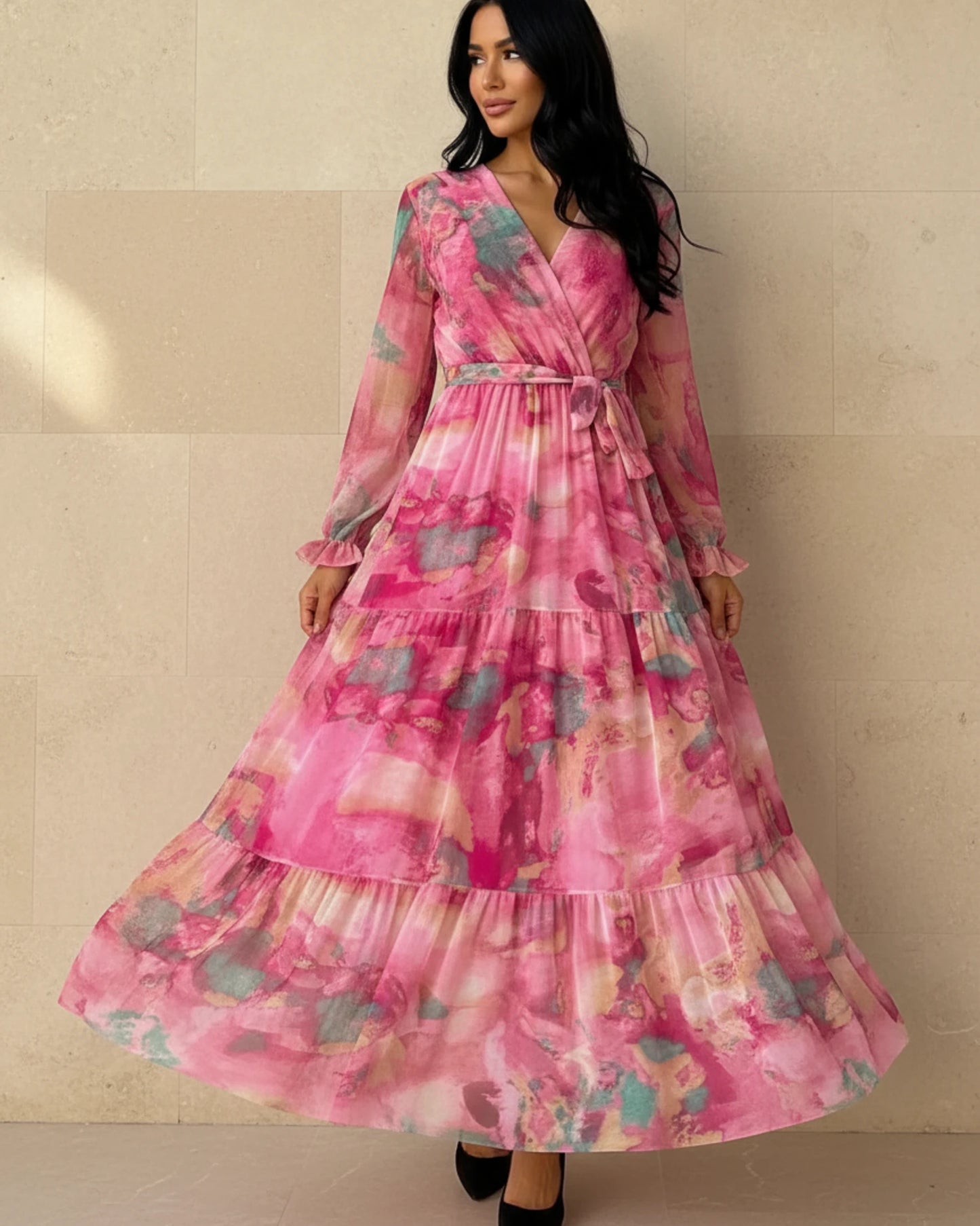 Women's Long Sleeve Wrap Maxi Dress