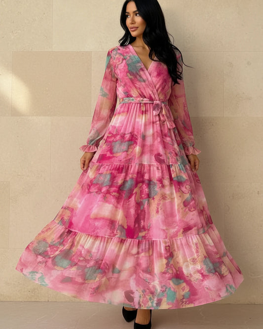 Women's Long Sleeve Wrap Maxi Dress