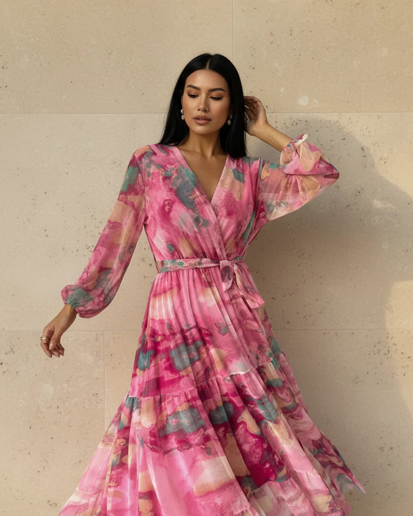 Women's Long Sleeve Wrap Maxi Dress