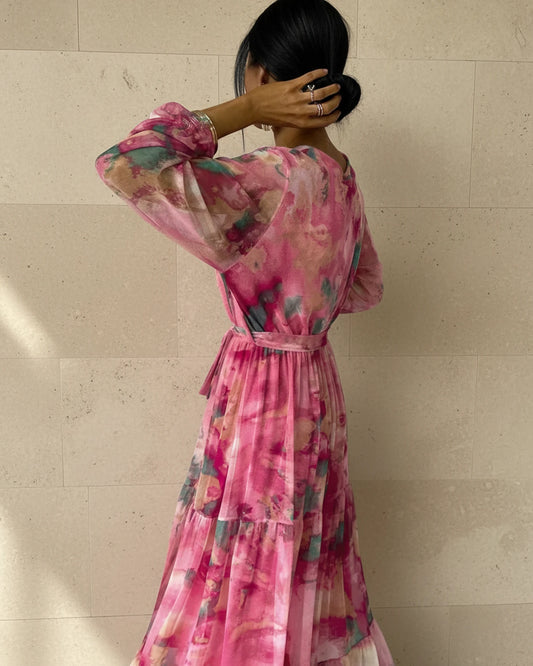 Women's Long Sleeve Wrap Maxi Dress