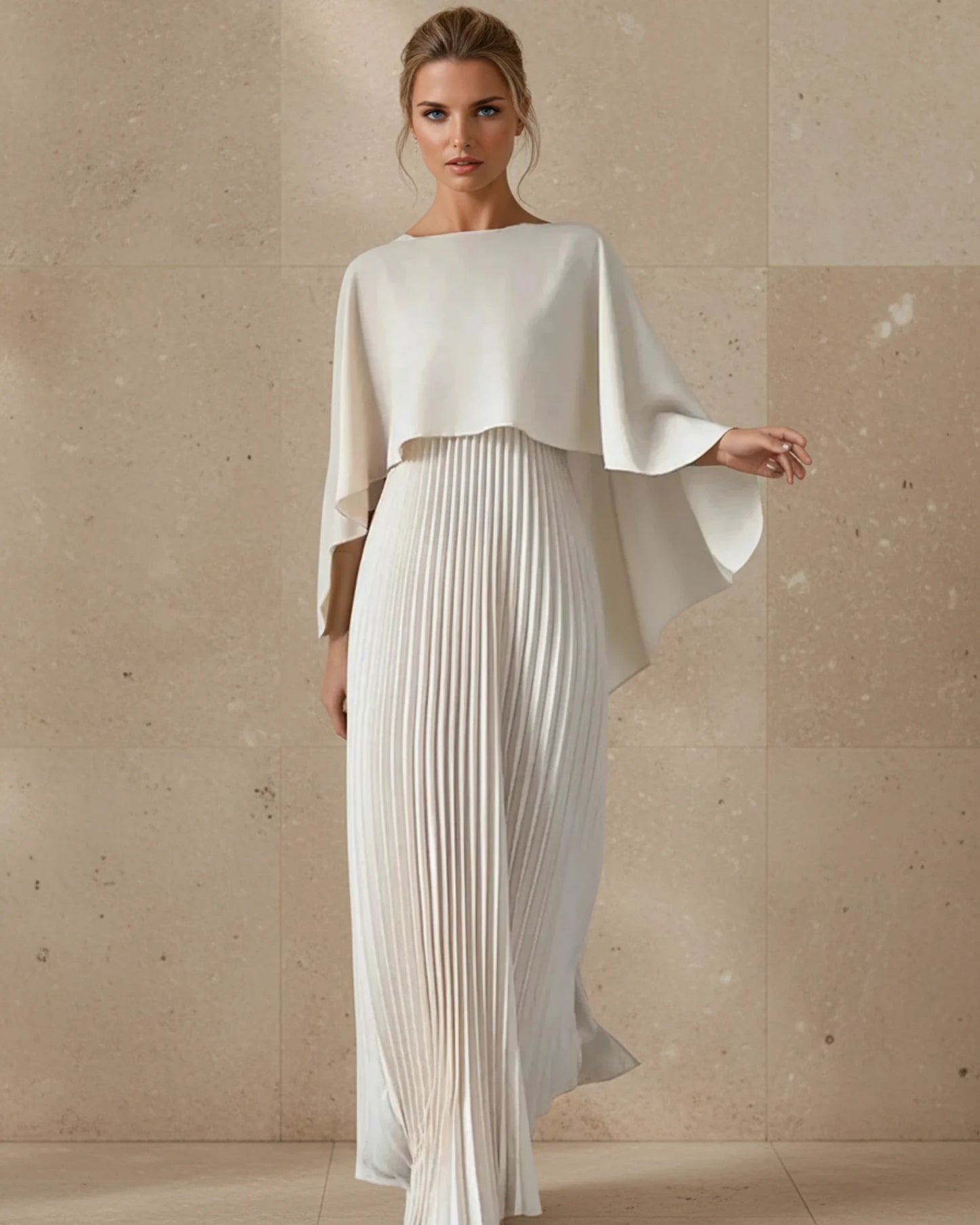 Women's Pleated Cape Maxi Dress