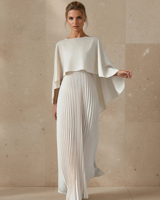 Women's Pleated Cape Maxi Dress