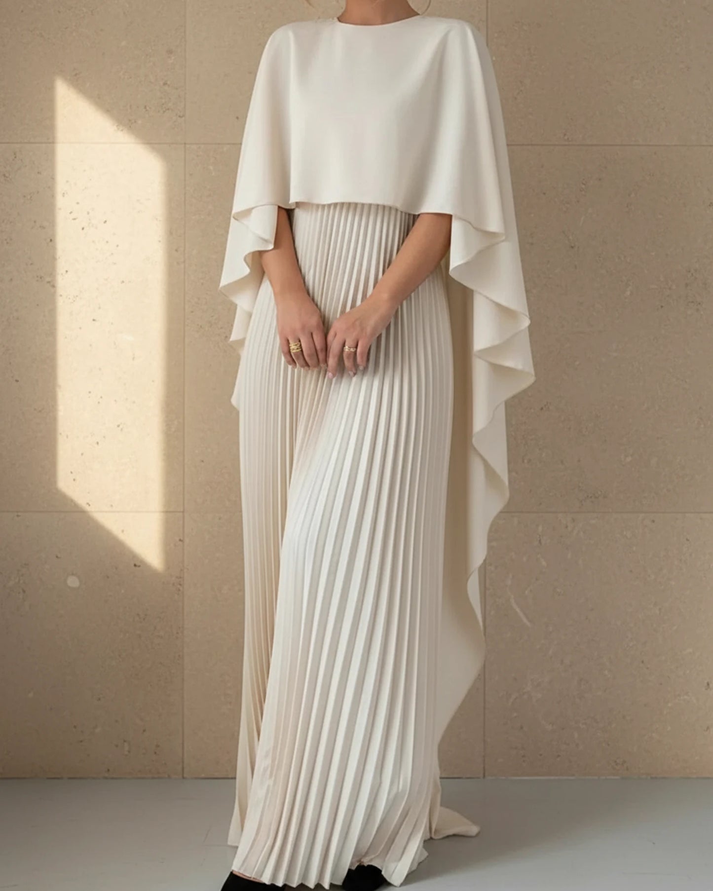 Women's Pleated Cape Maxi Dress