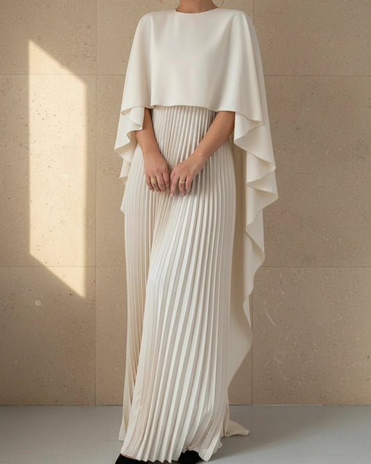 Women's Pleated Cape Maxi Dress