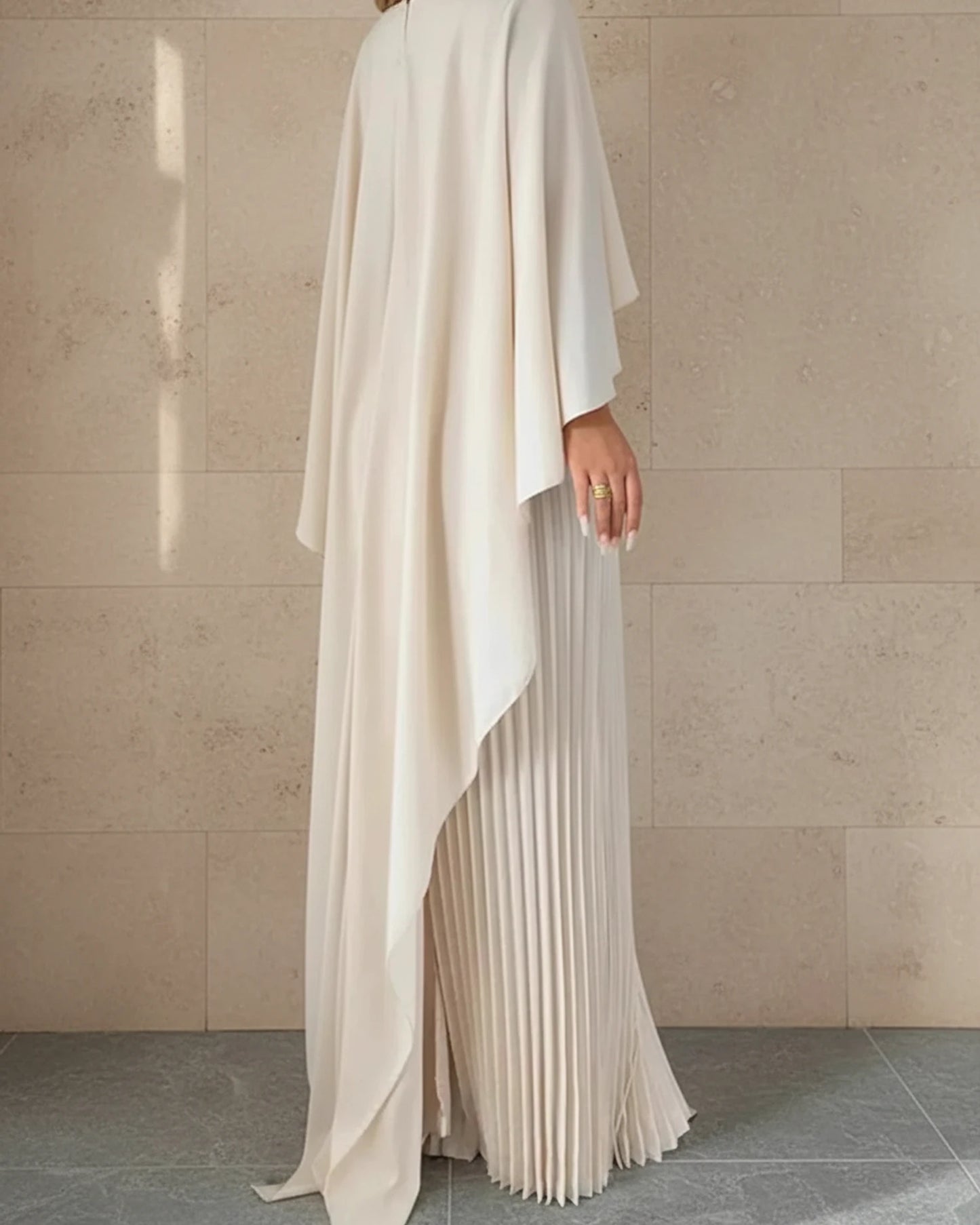 Women's Pleated Cape Maxi Dress