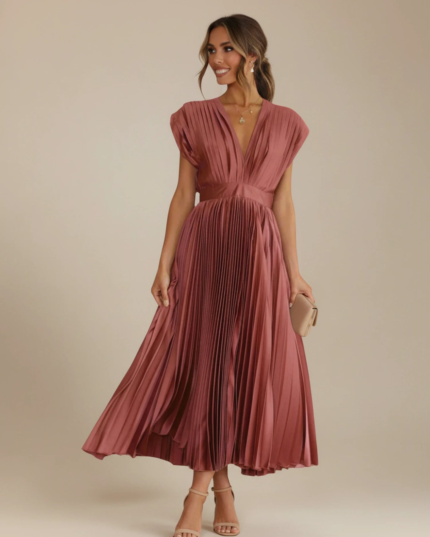 Women's Pleated Fit & Flare Midi Dress image