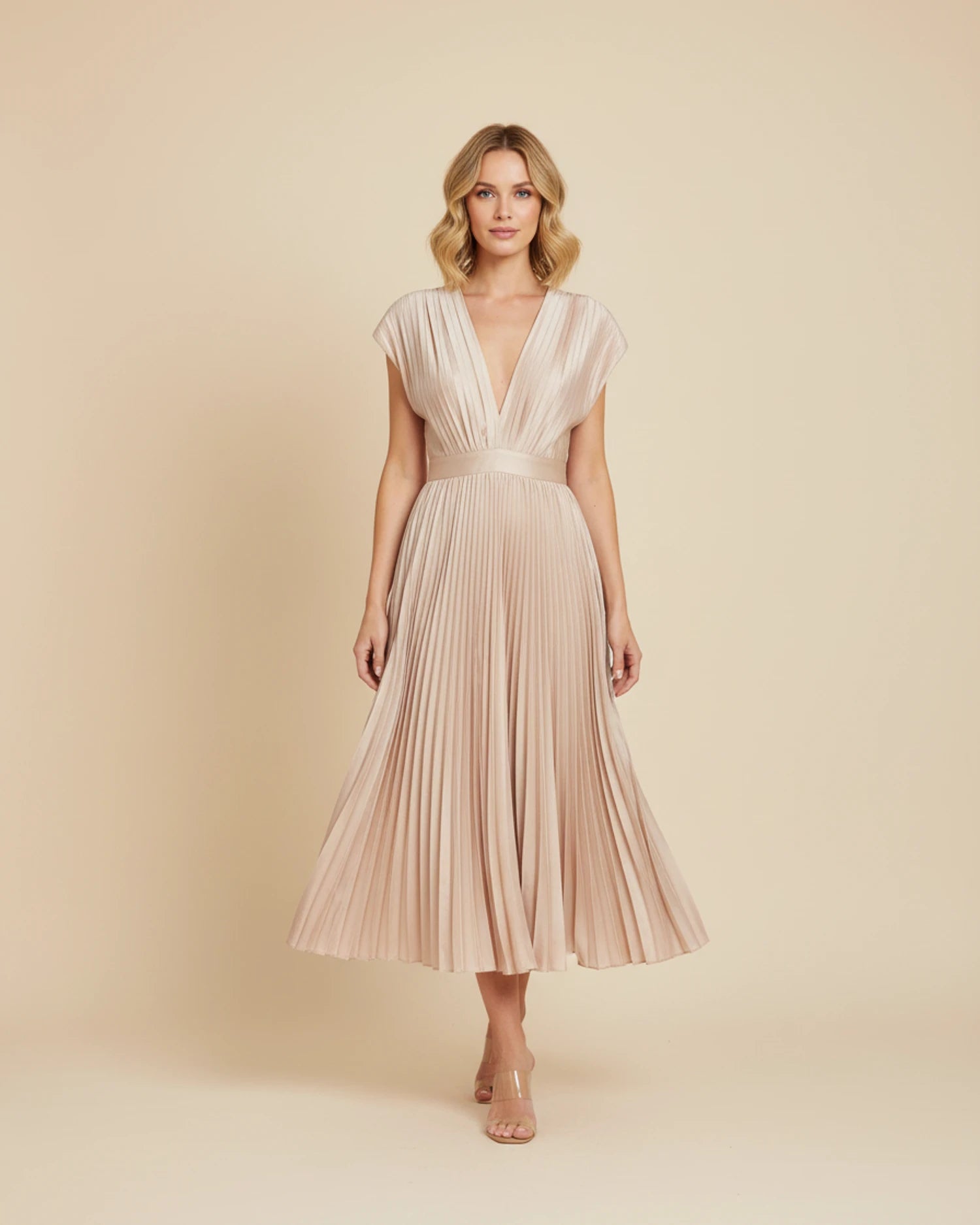 Women's Pleated Fit & Flare Midi Dress image