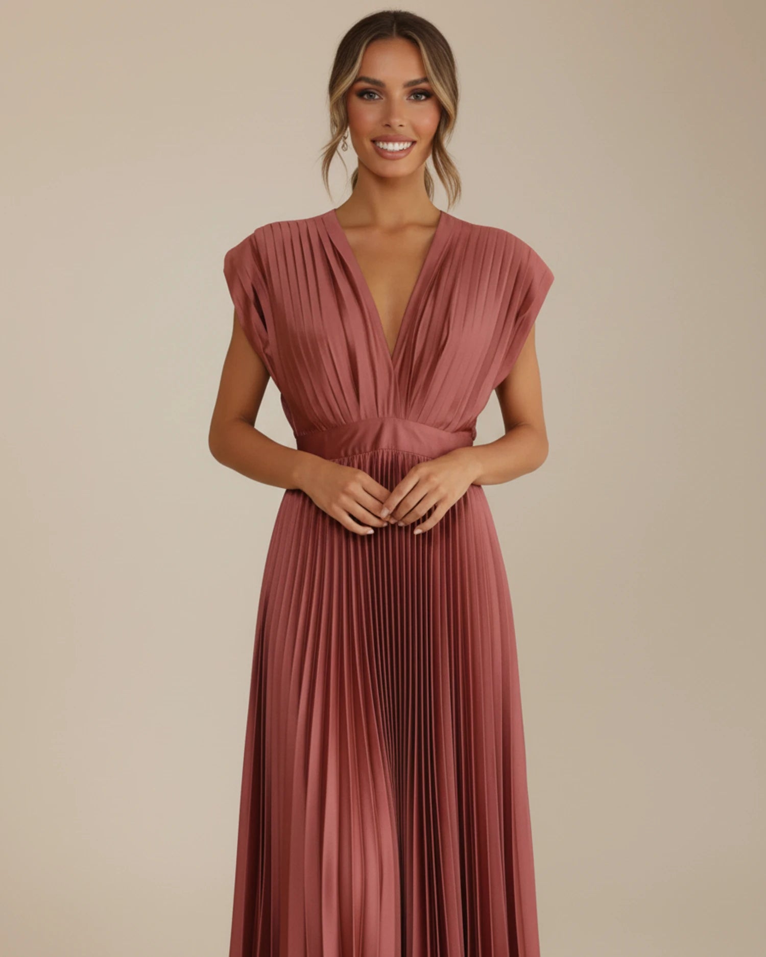 Women's Pleated Fit & Flare Midi Dress image