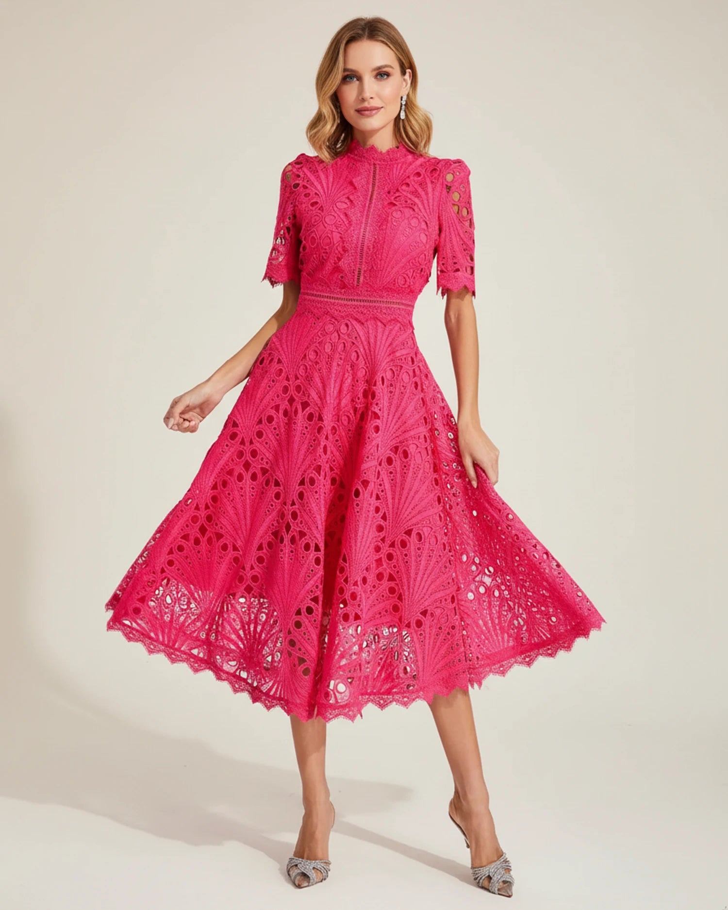 Women's Short Sleeve A-Line Midi Dress image