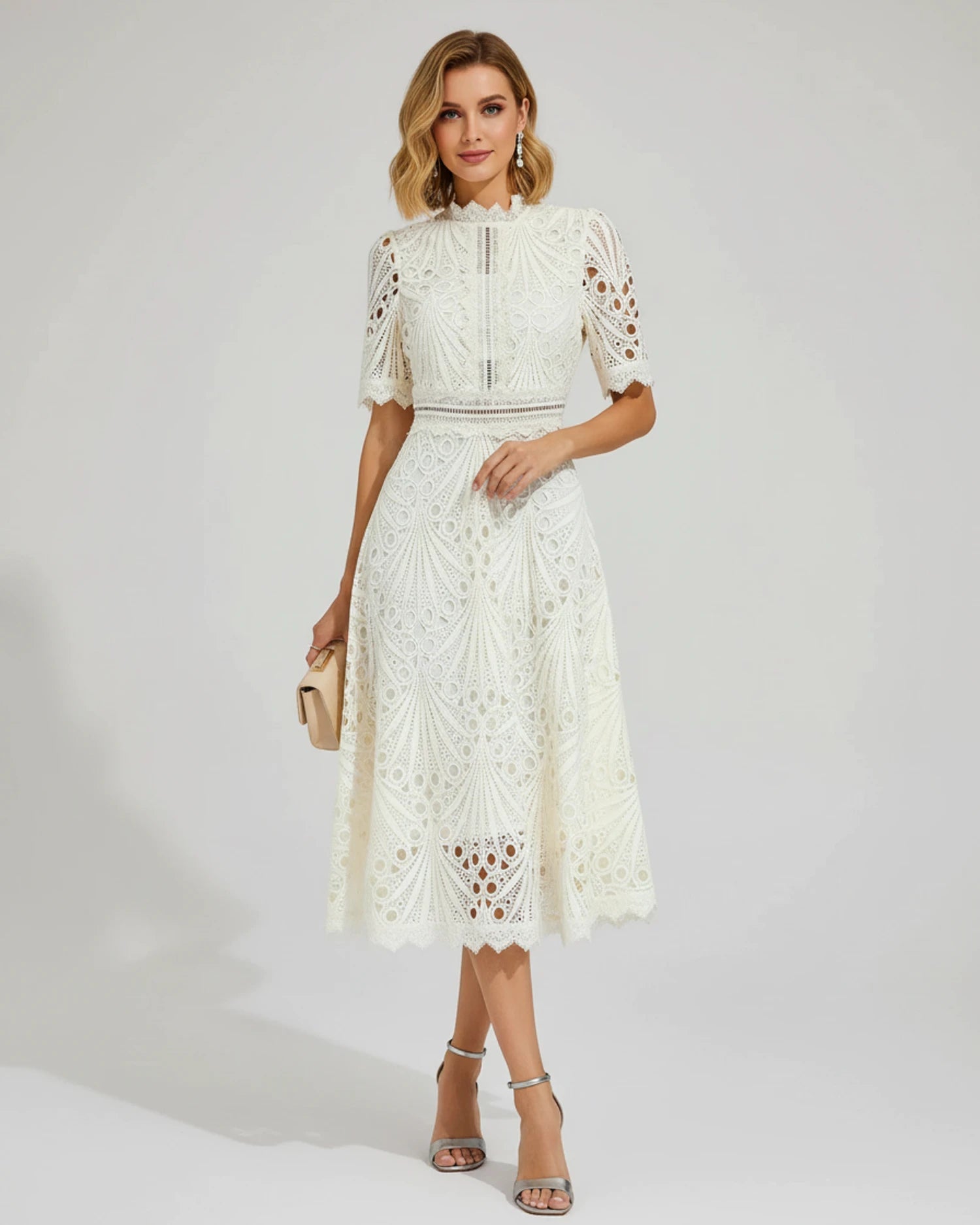 Women's Short Sleeve A-Line Midi Dress image