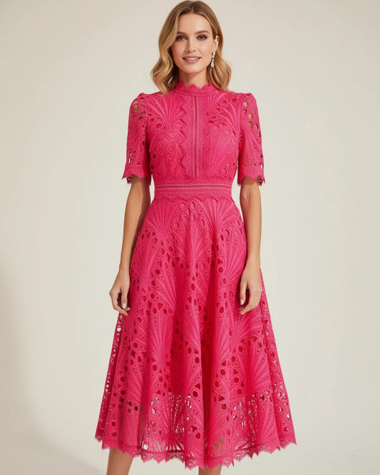 Women's Short Sleeve A-Line Midi Dress image