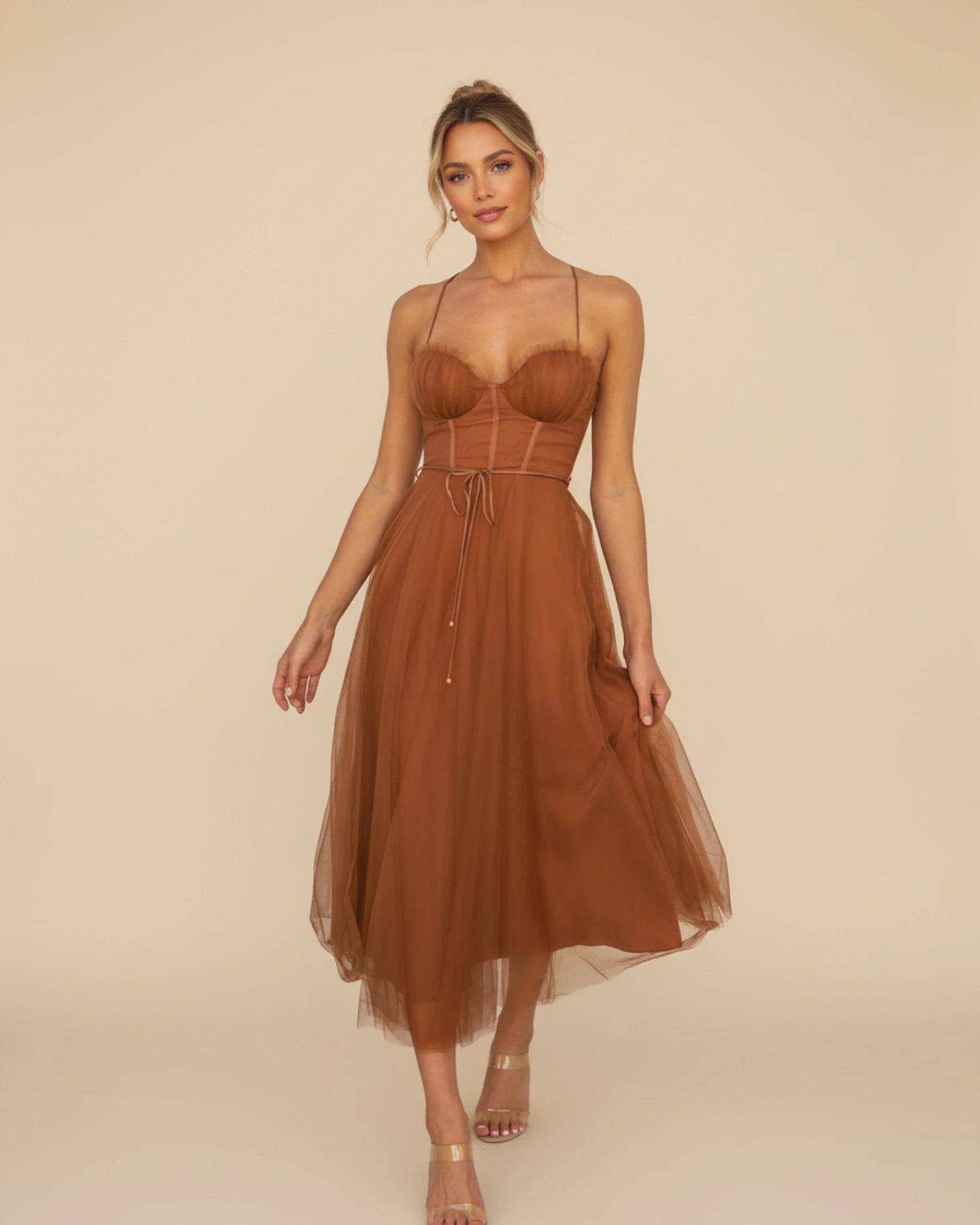 Women's Spaghetti Strap A-Line Midi Dress image