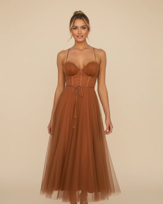 Women's Spaghetti Strap A-Line Midi Dress image