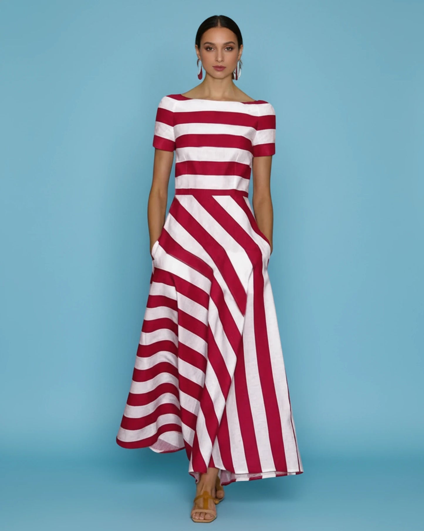 Women's Striped A-Line Midi Dress image