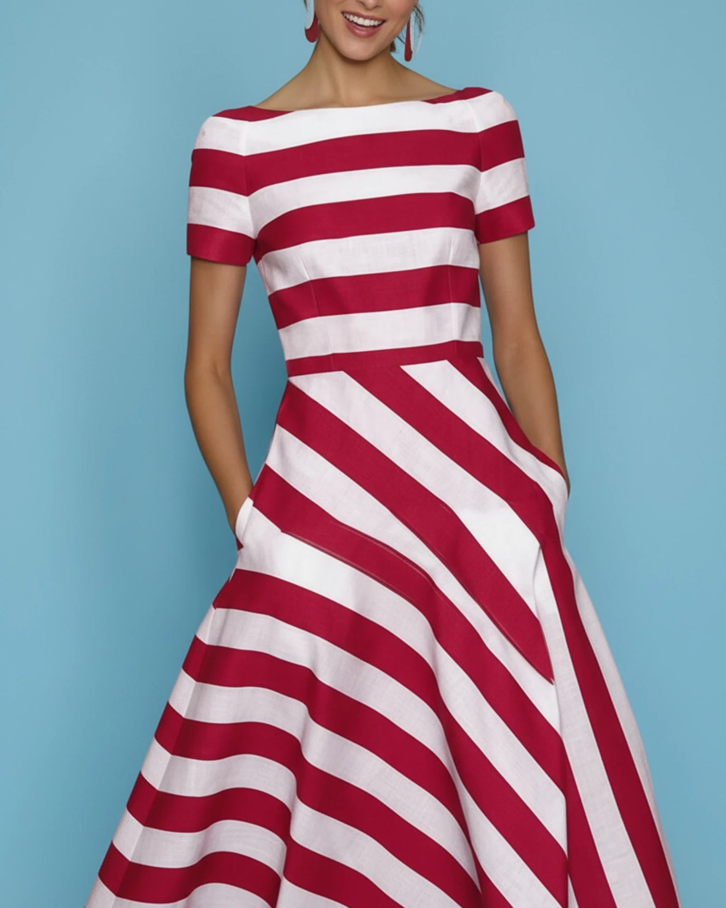 Women's Striped A-Line Midi Dress image
