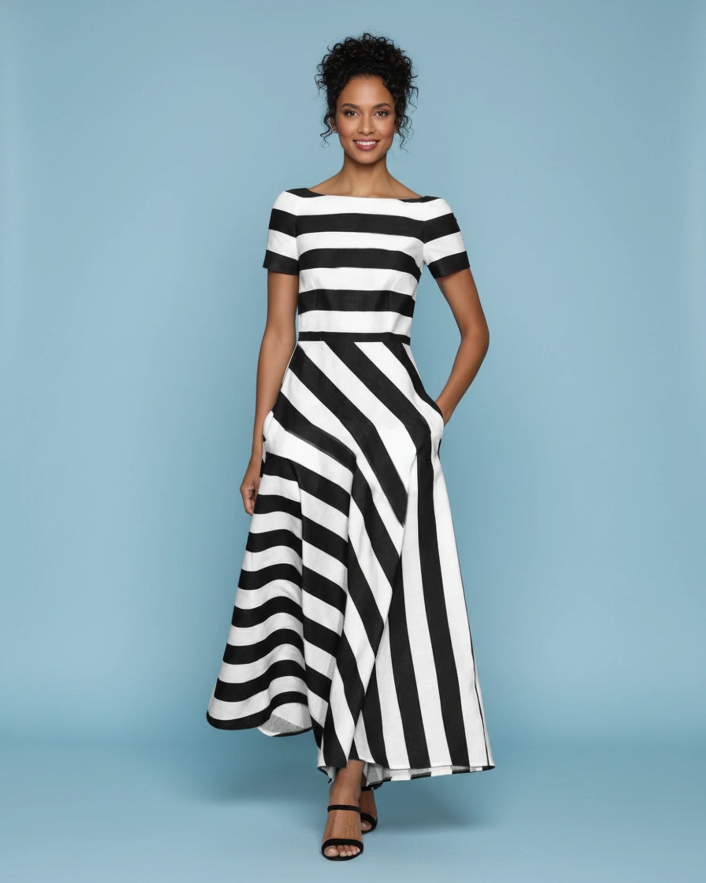 Women's Striped A-Line Midi Dress image