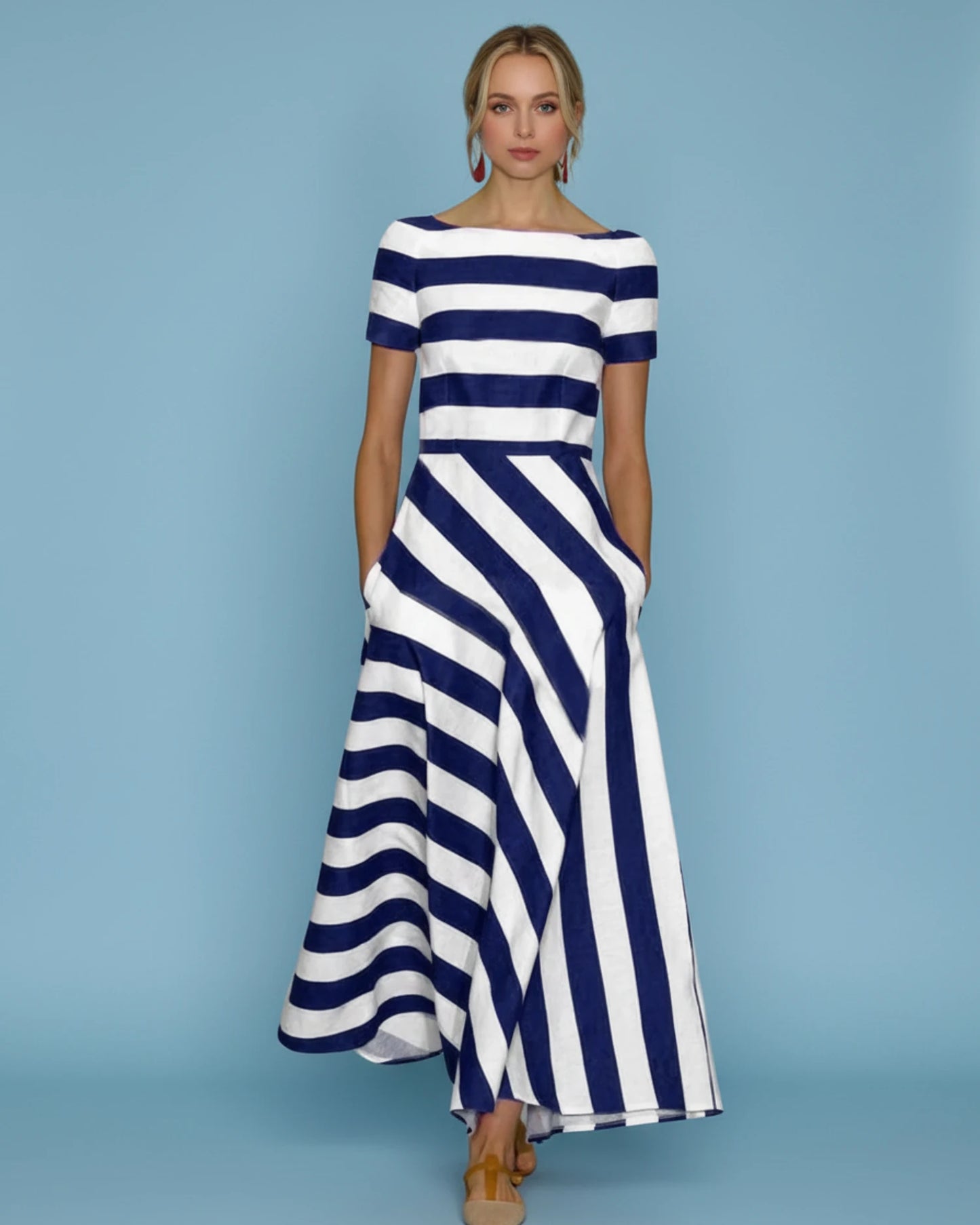 Women's Striped A-Line Midi Dress image