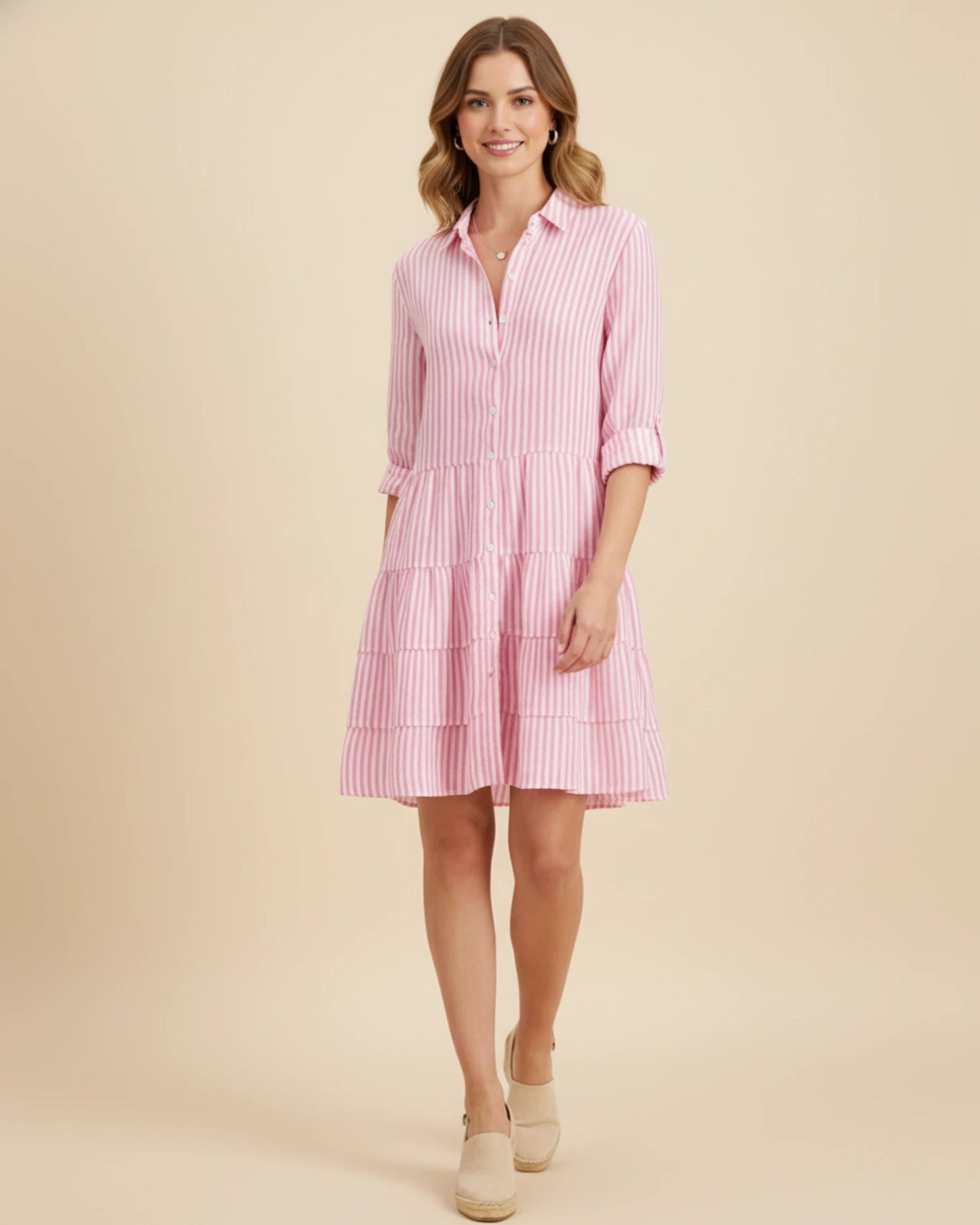 Women's Striped Shirt Mini Dress image