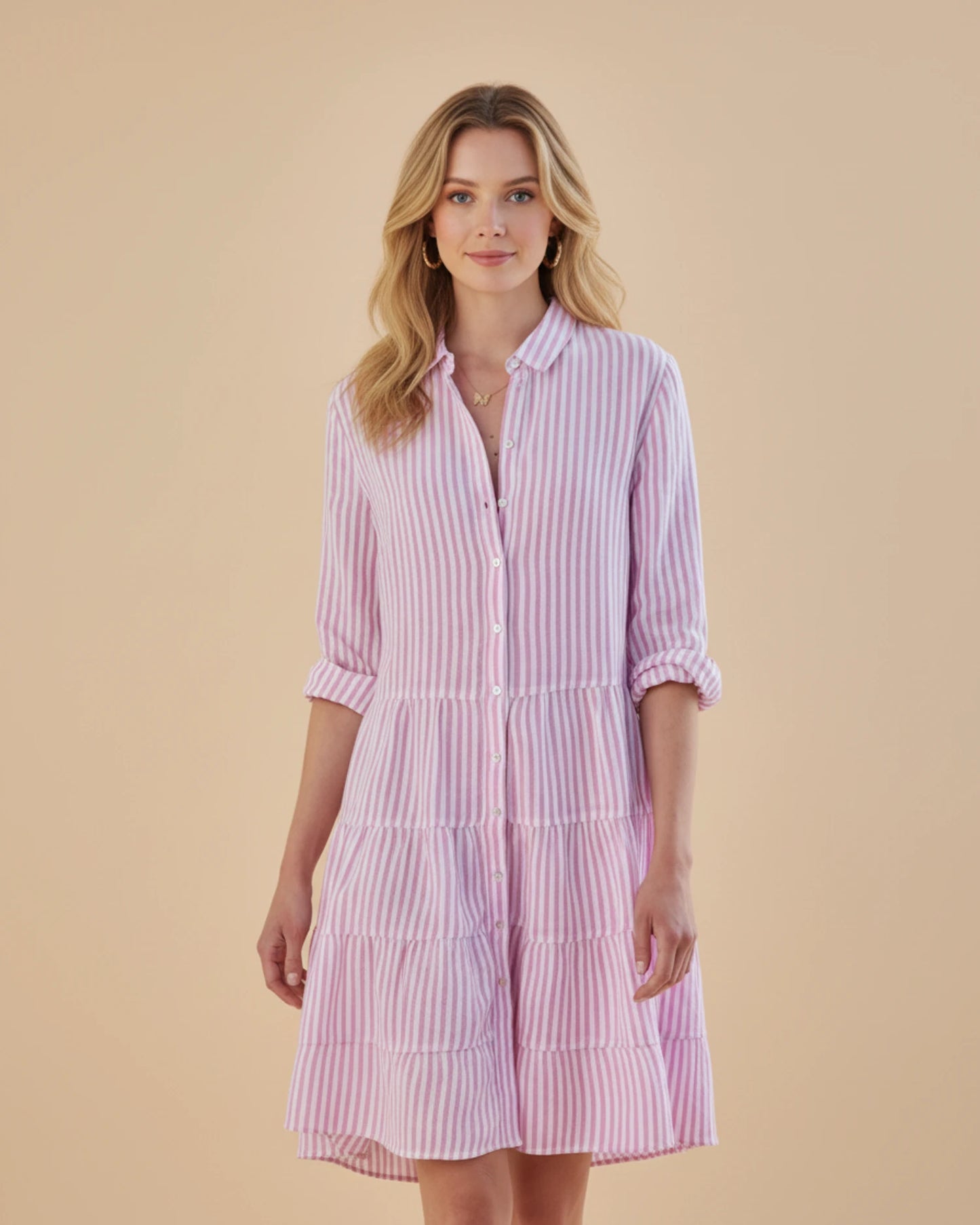 Women's Striped Shirt Mini Dress image