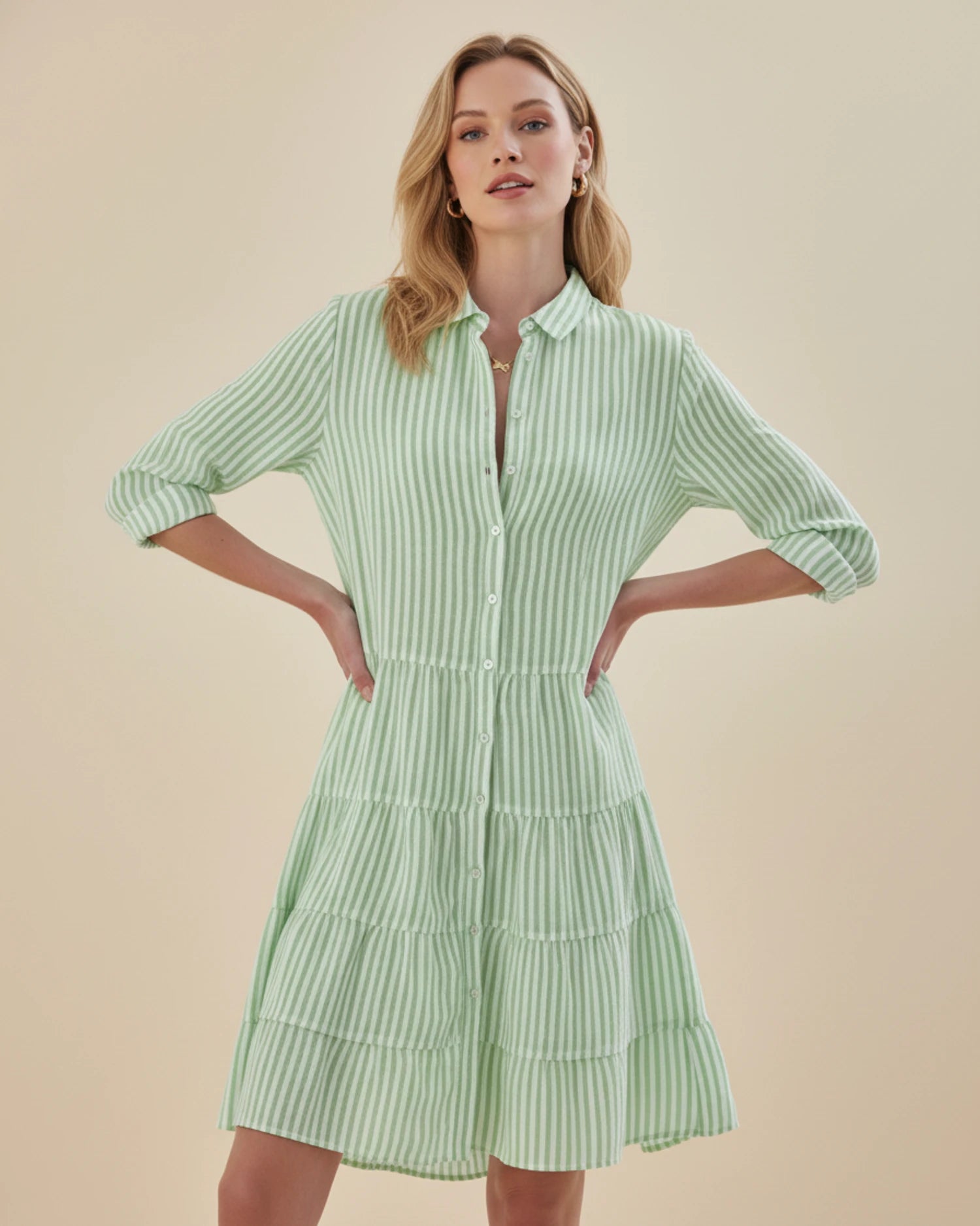 Women's Striped Shirt Mini Dress image