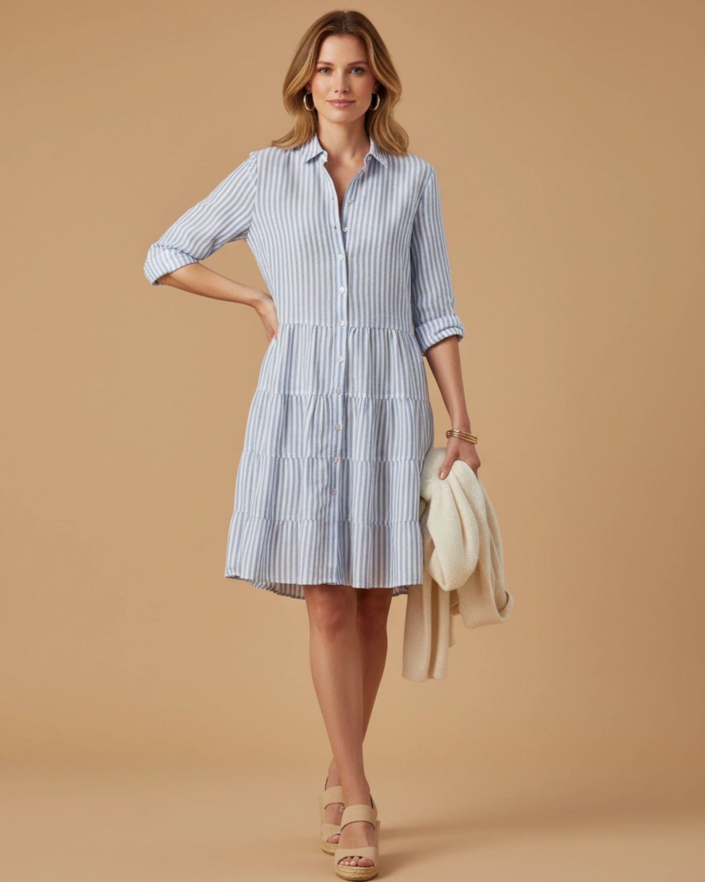 Women's Striped Shirt Mini Dress image
