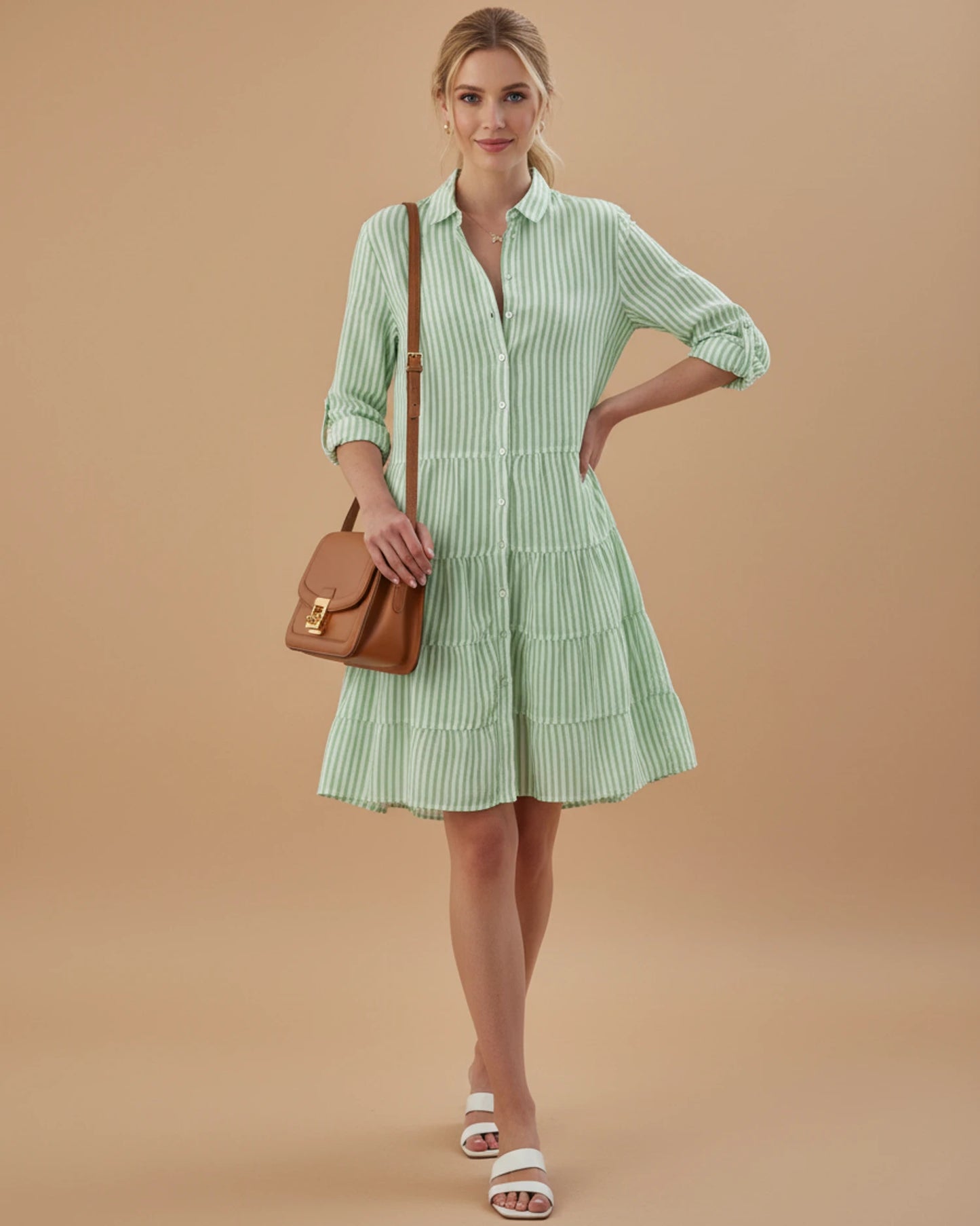 Women's Striped Shirt Mini Dress image