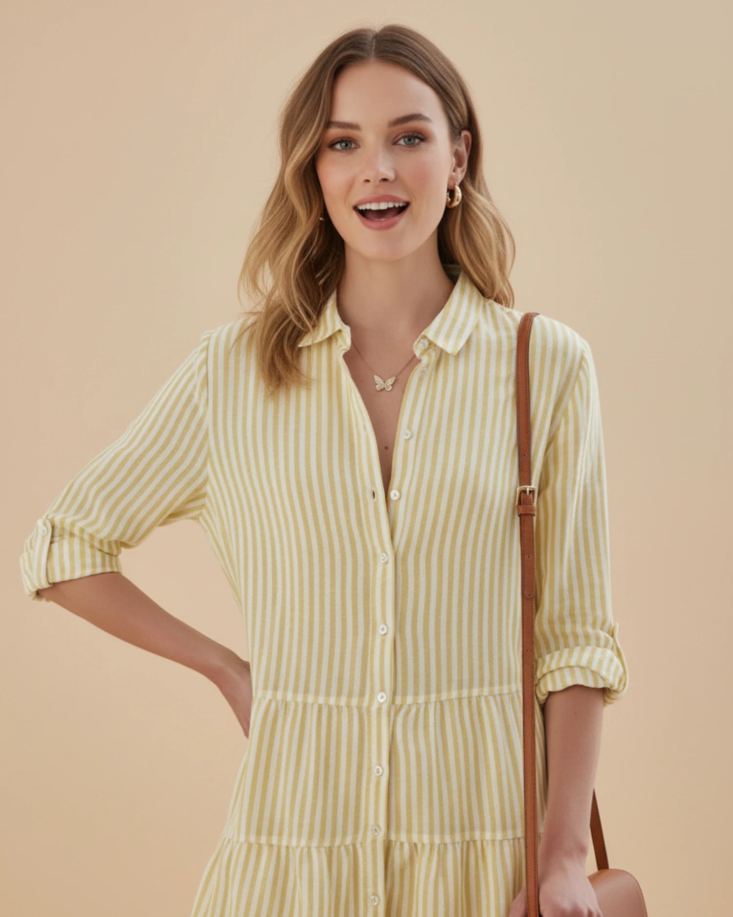Women's Striped Shirt Mini Dress image