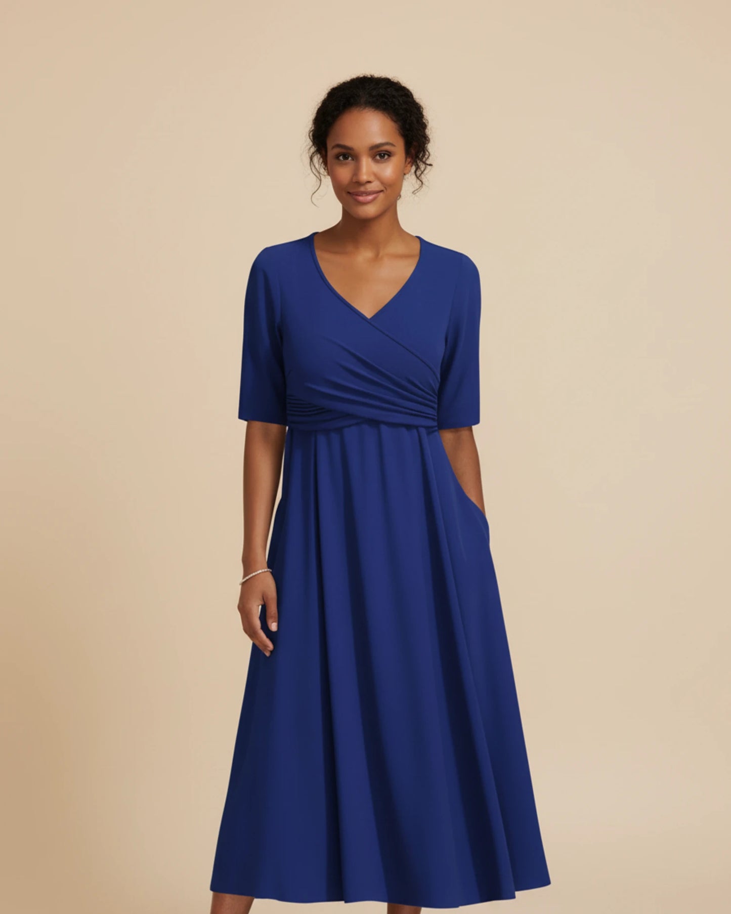 Women's V-Neck A-Line Midi Dress image