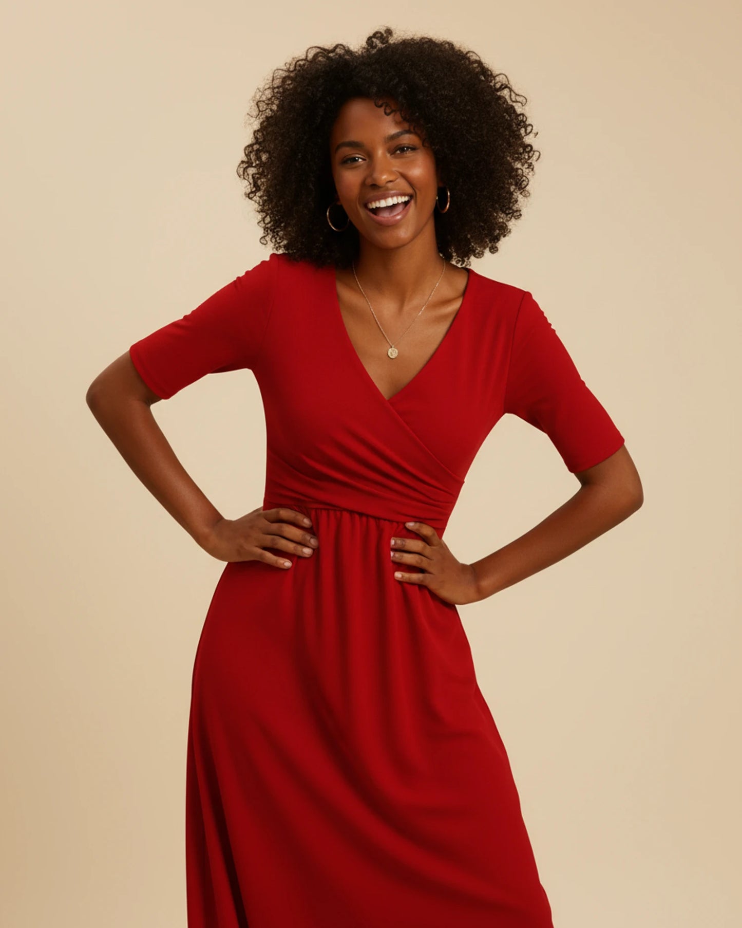 Women's V-Neck A-Line Midi Dress image
