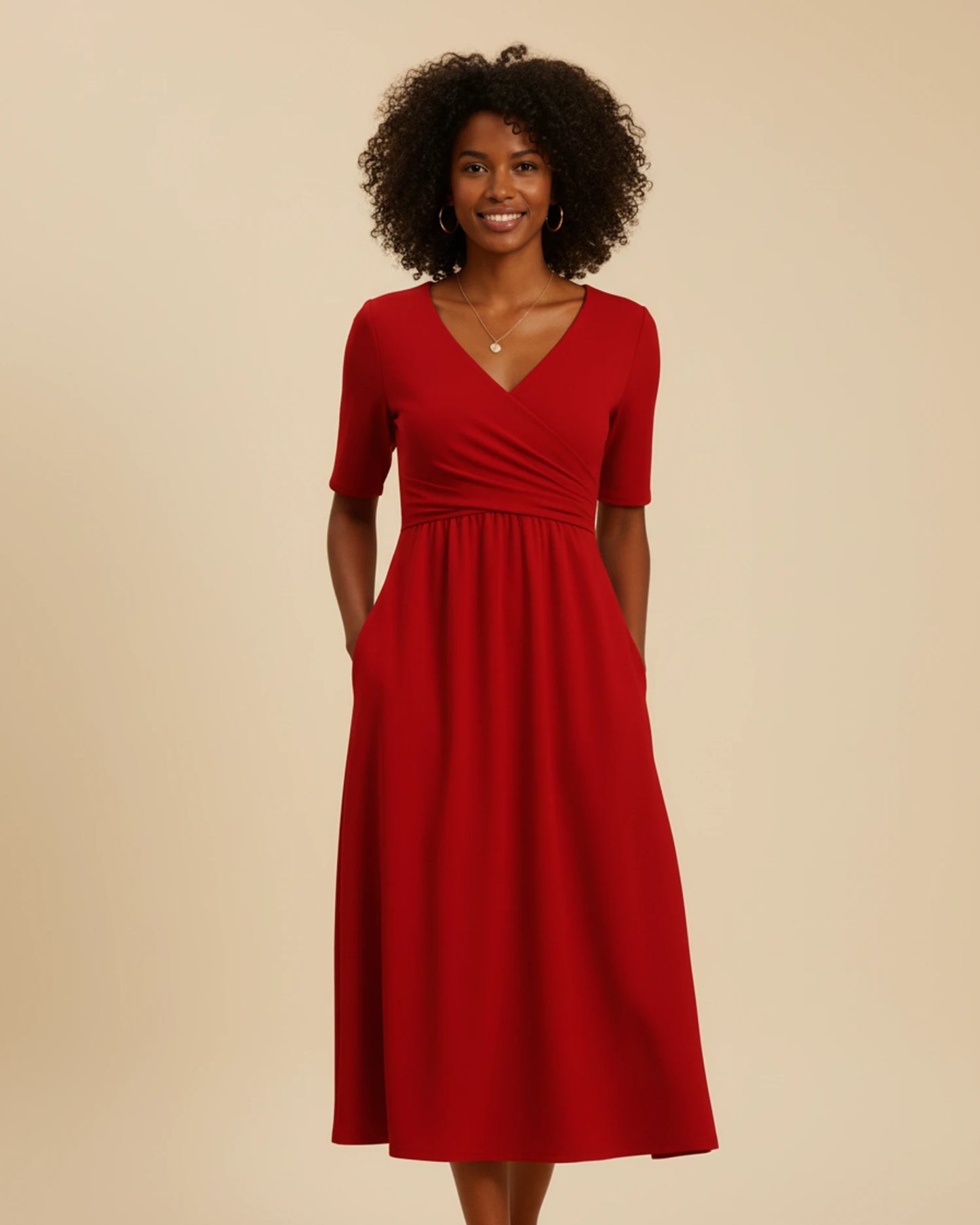 Women's V-Neck A-Line Midi Dress image