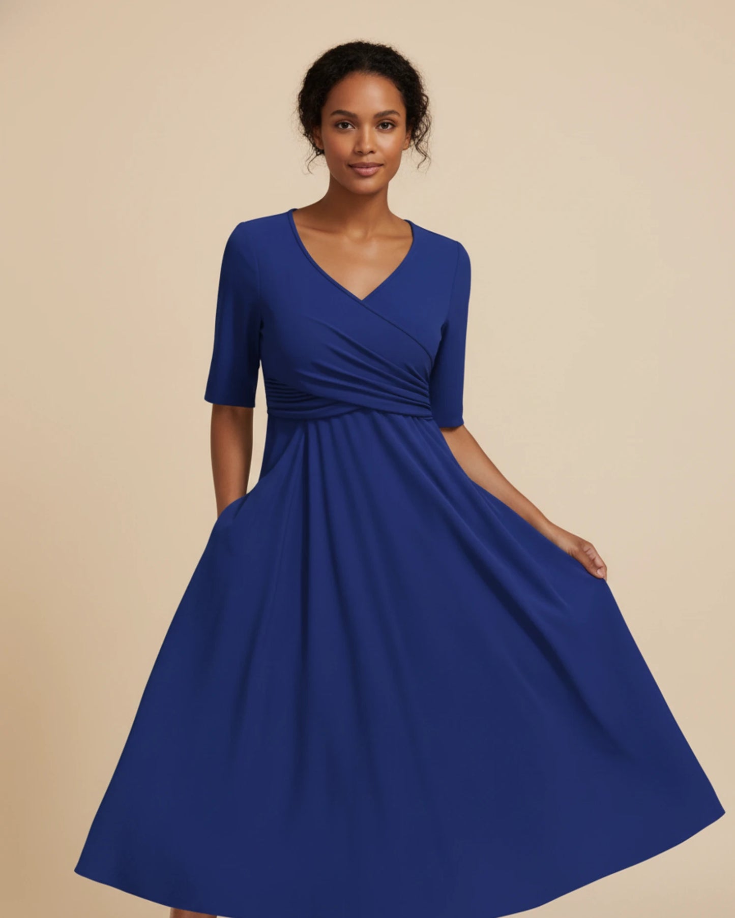 Women's V-Neck A-Line Midi Dress image