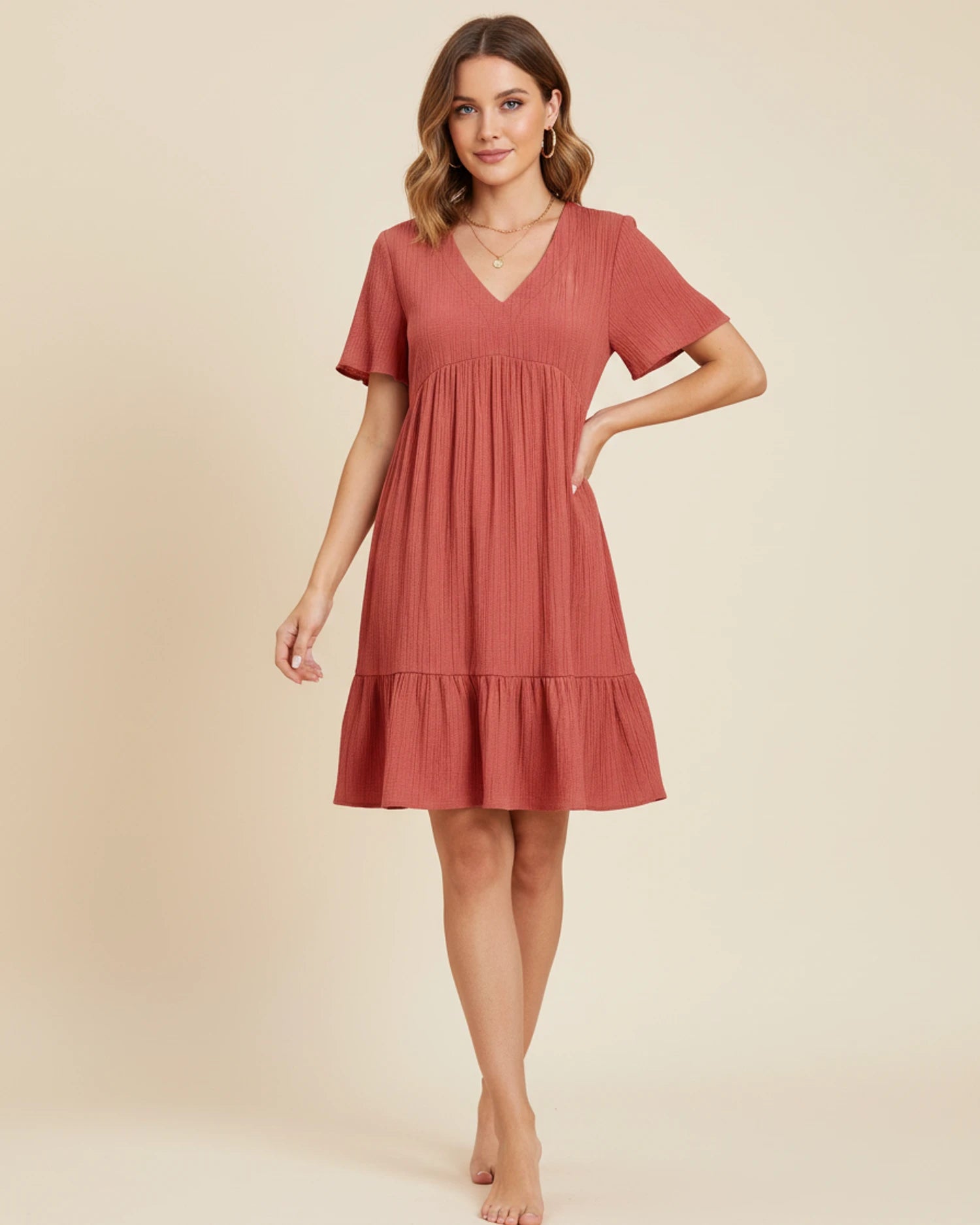 Women's V-Neck A-Line Mini Dress image