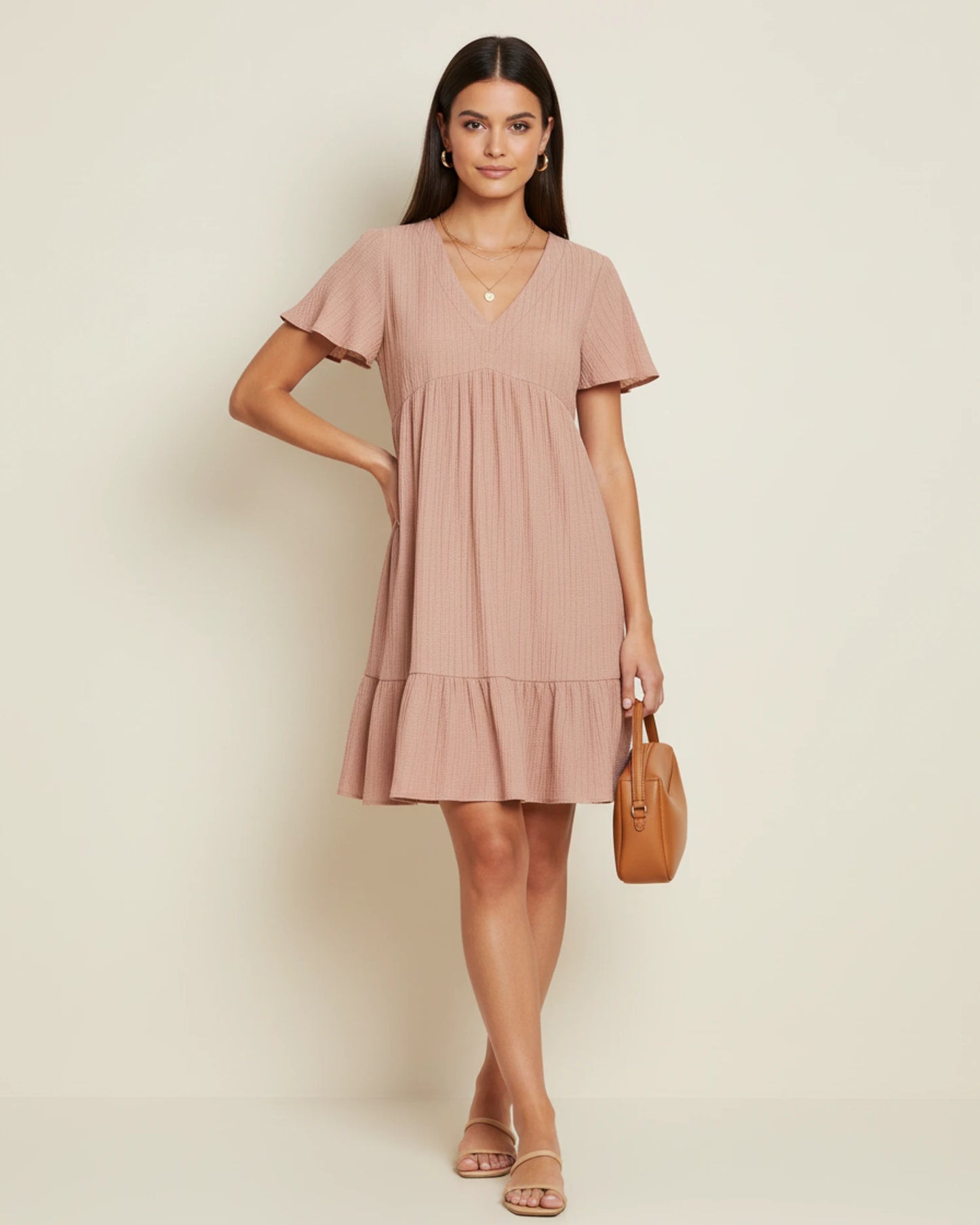 Women's V-Neck A-Line Mini Dress image