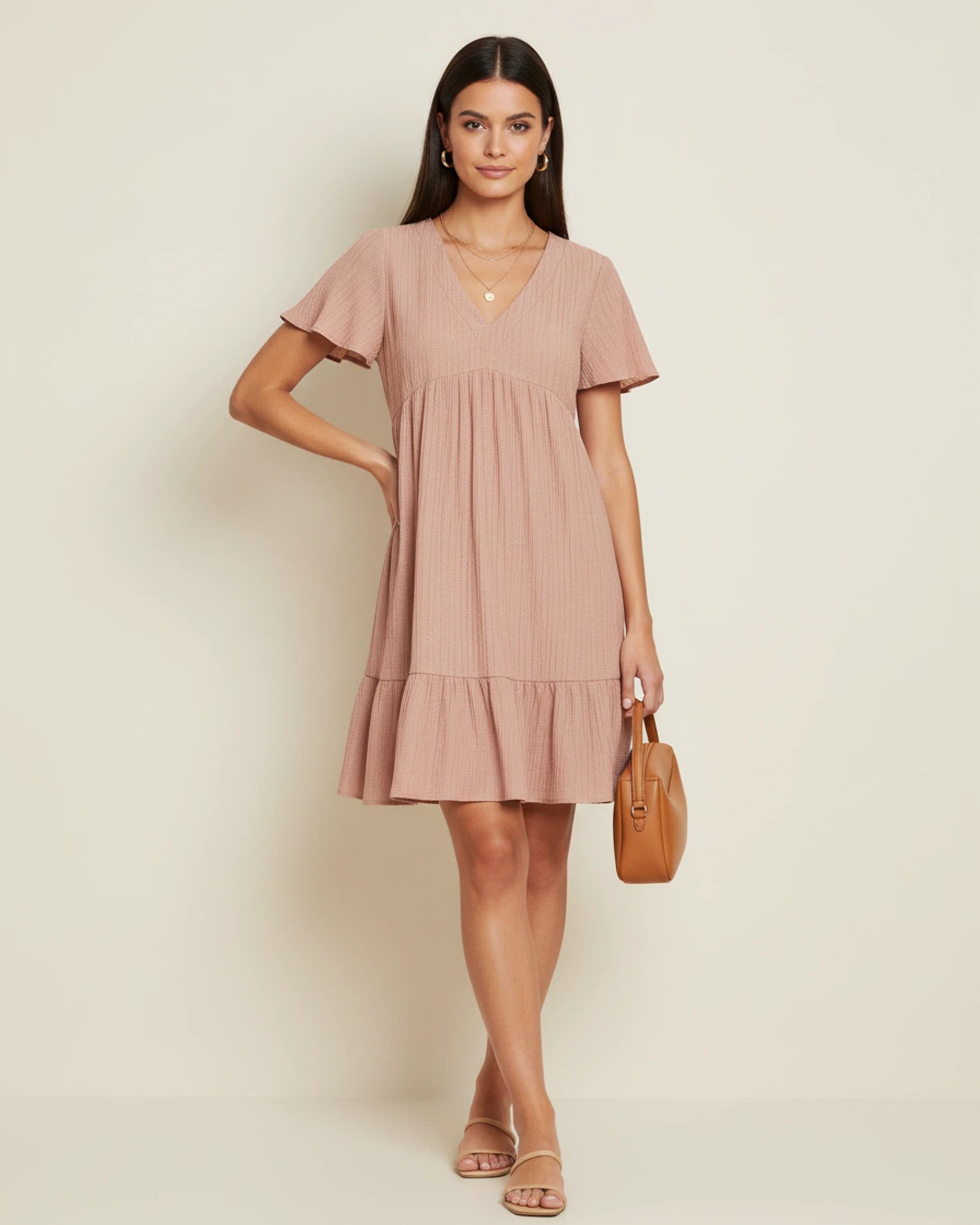 Women's V-Neck A-Line Mini Dress image
